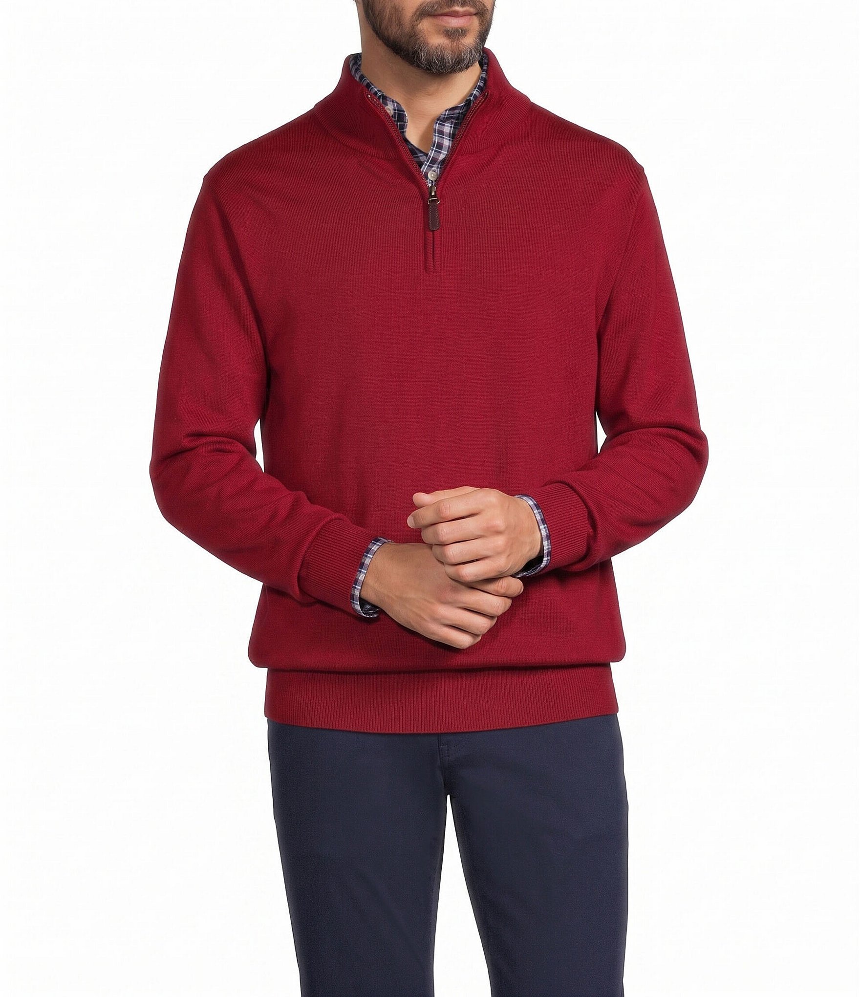 Roundtree & Yorke Mock Neck Long Sleeve Solid Quarter Zip Sweater