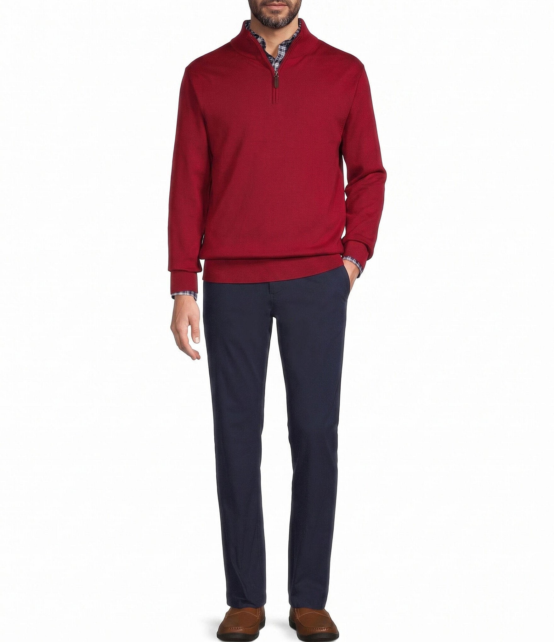 Roundtree & Yorke Mock Neck Long Sleeve Solid Quarter Zip Sweater
