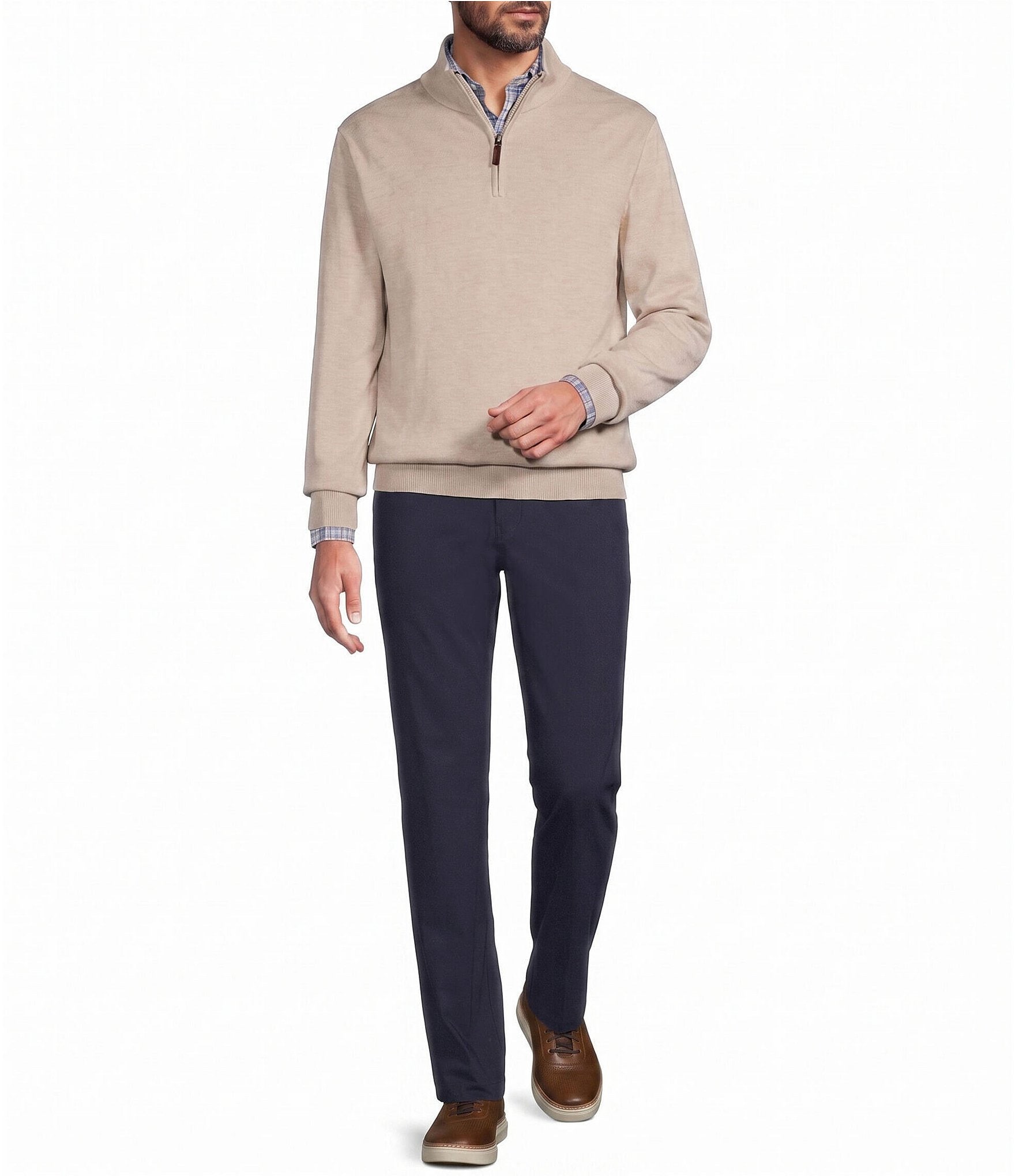 Roundtree & Yorke Mock Neck Long Sleeve Solid Quarter Zip Sweater