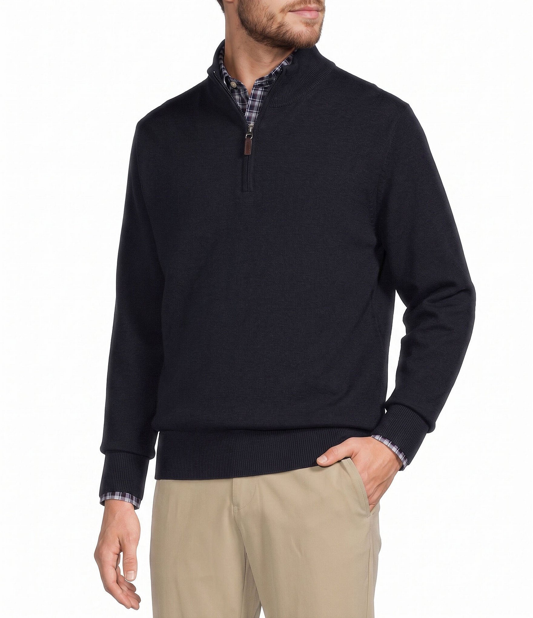 Roundtree & Yorke Mock Neck Long Sleeve Solid Quarter Zip Sweater