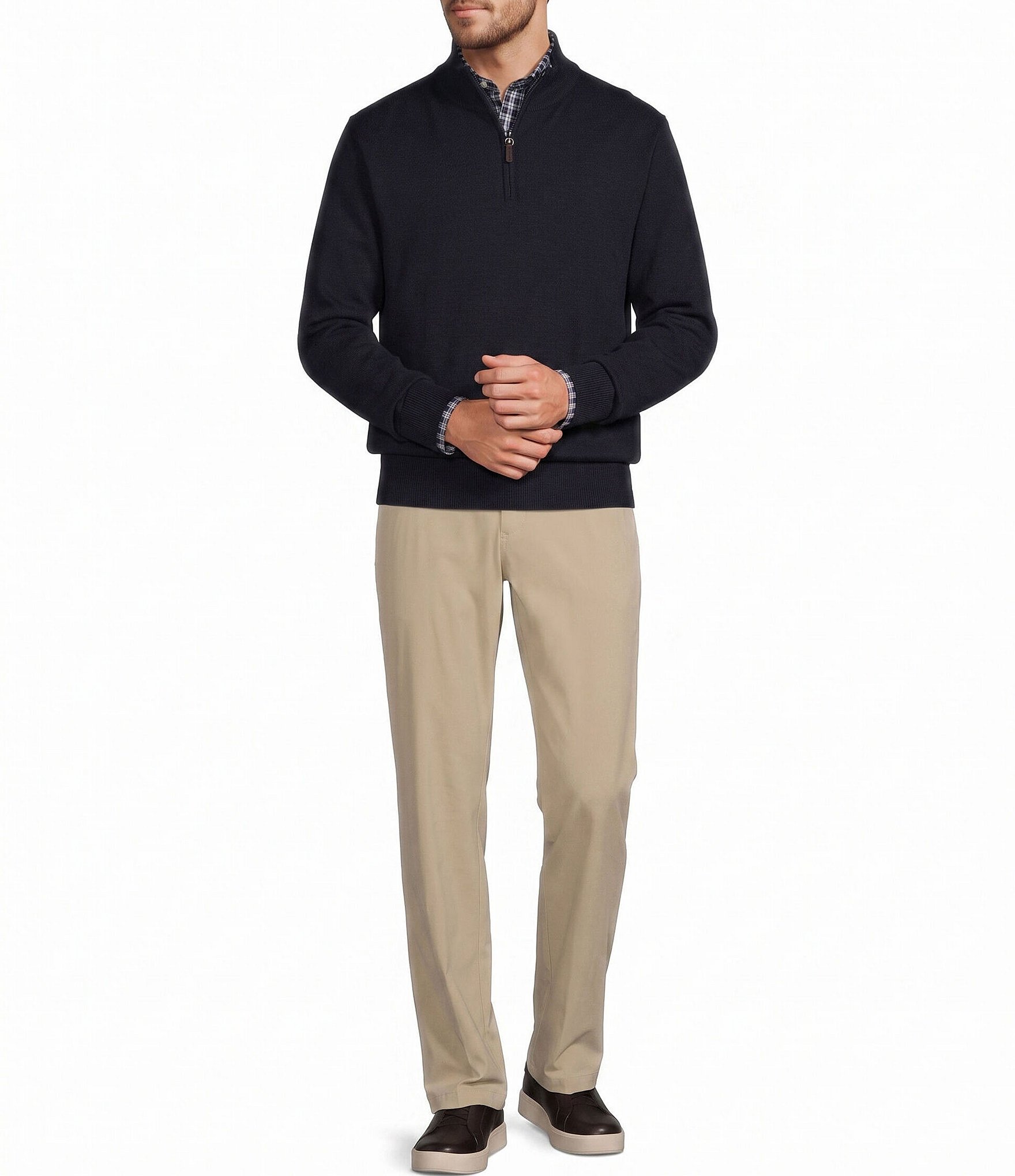 Roundtree & Yorke Mock Neck Long Sleeve Solid Quarter Zip Sweater