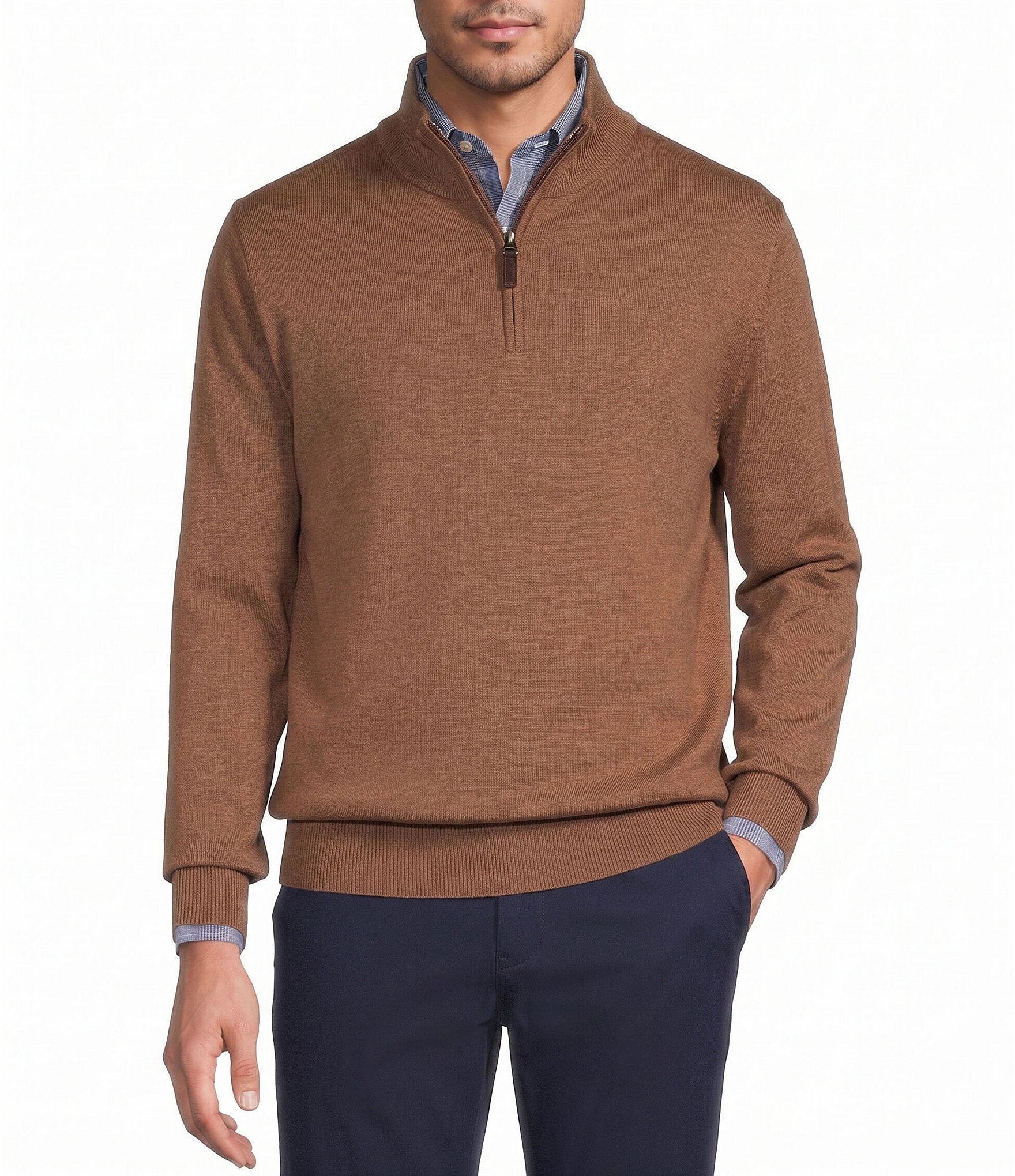Roundtree & Yorke Mock Neck Long Sleeve Solid Quarter Zip Sweater
