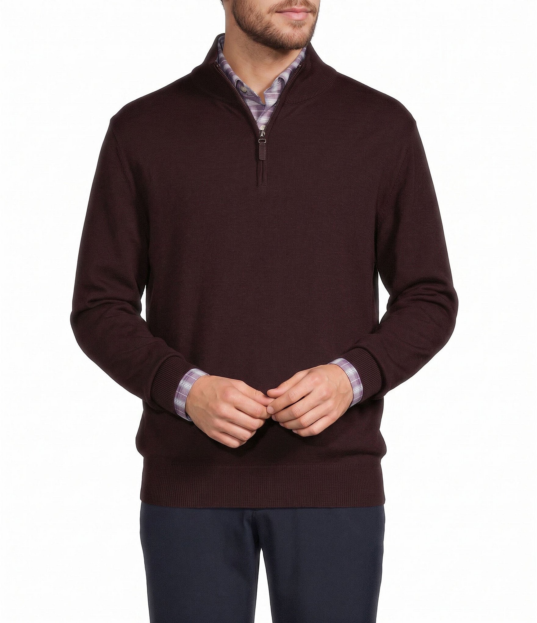 Roundtree & Yorke Mock Neck Long Sleeve Solid Quarter Zip Sweater
