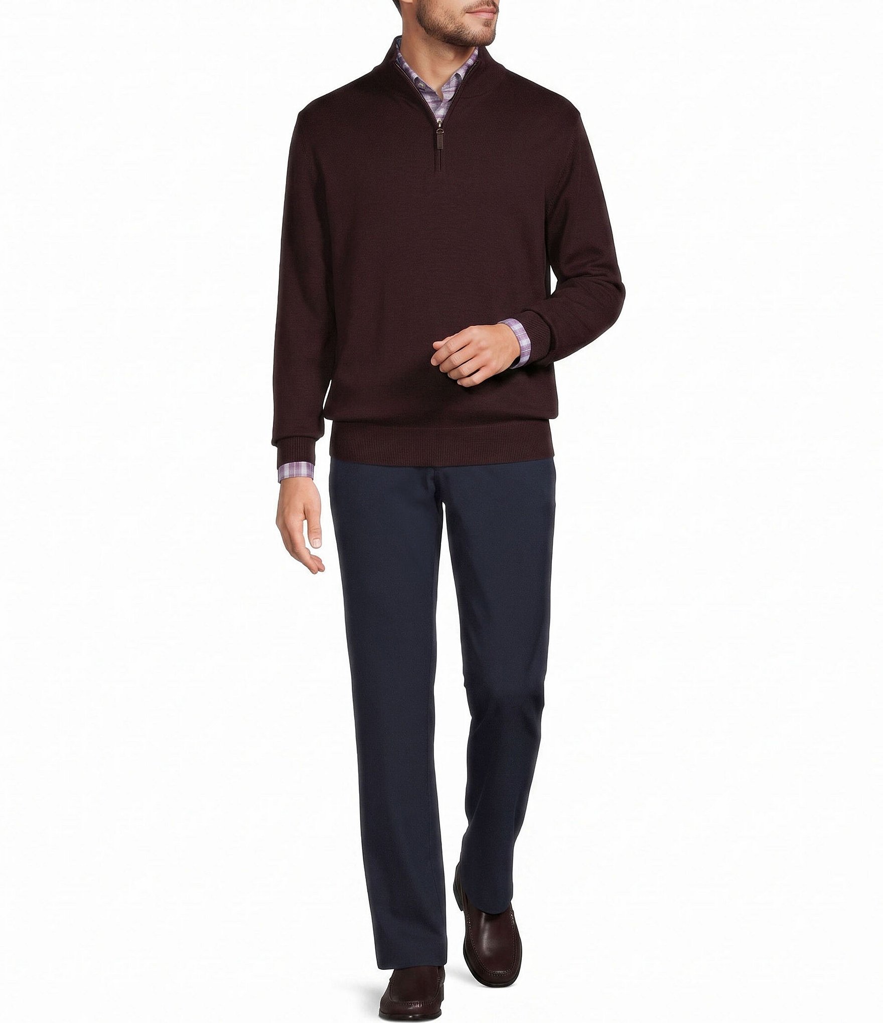 Roundtree & Yorke Mock Neck Long Sleeve Solid Quarter Zip Sweater