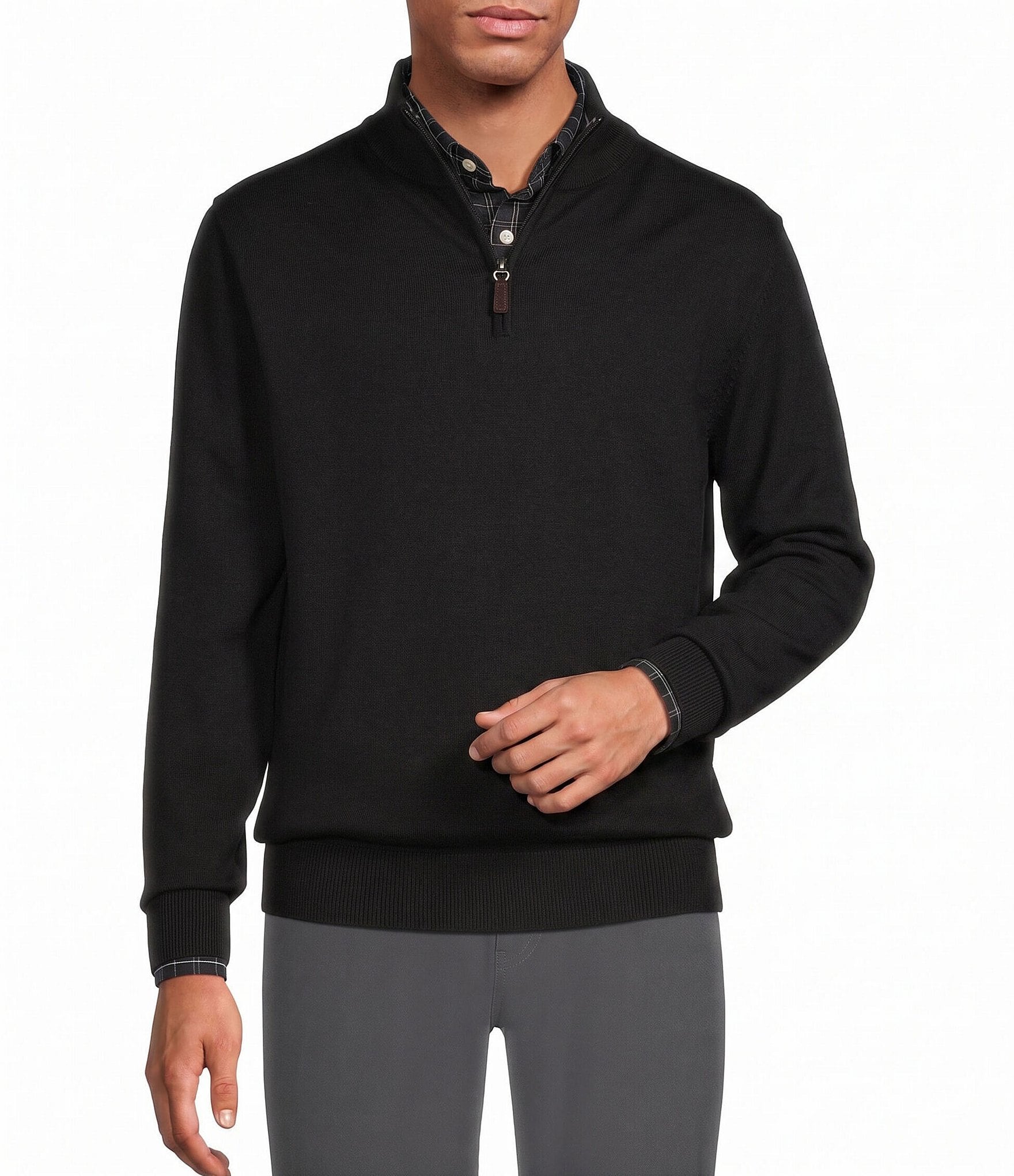 Roundtree & Yorke Mock Neck Long Sleeve Solid Quarter Zip Sweater