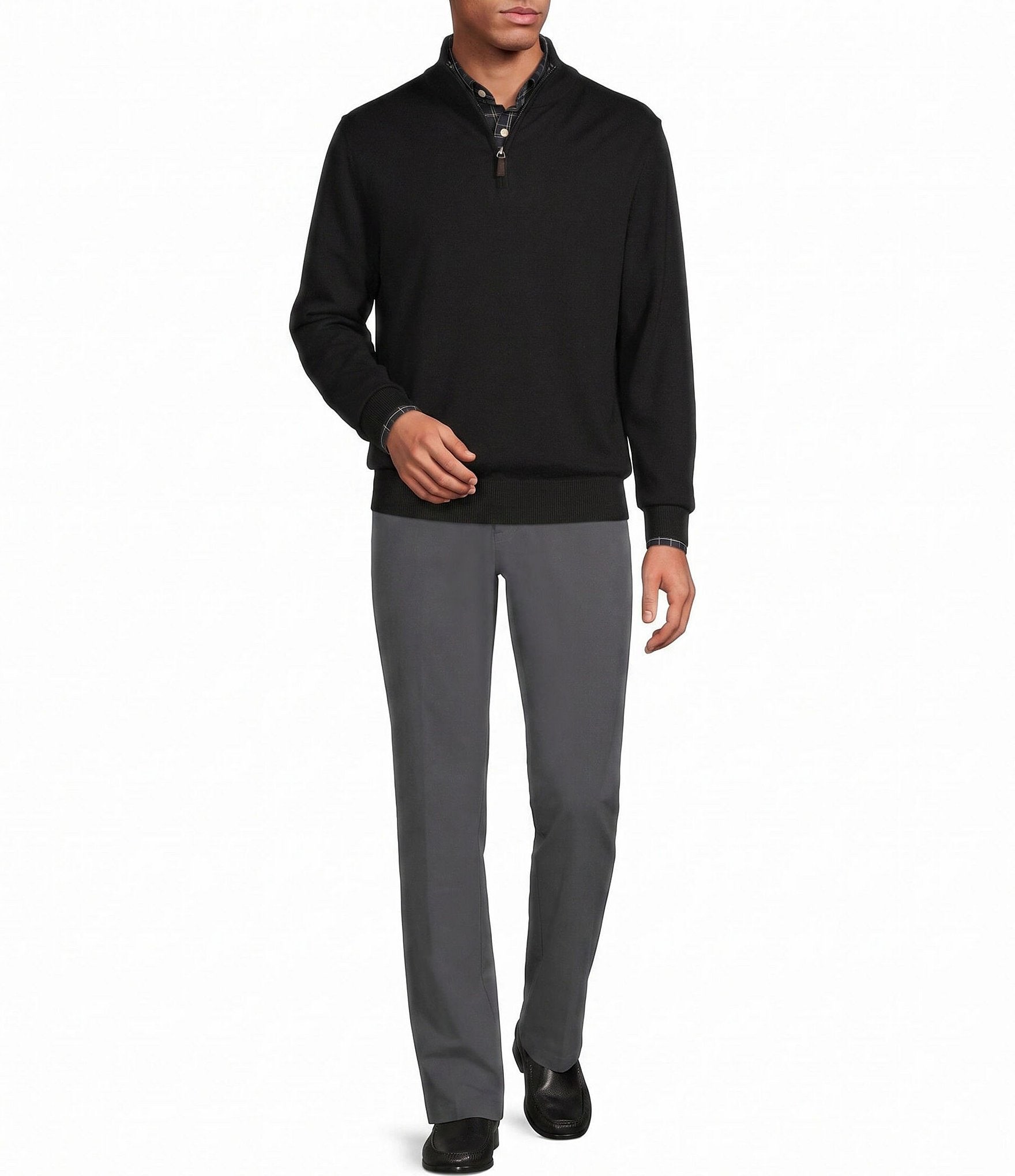 Roundtree & Yorke Mock Neck Long Sleeve Solid Quarter Zip Sweater