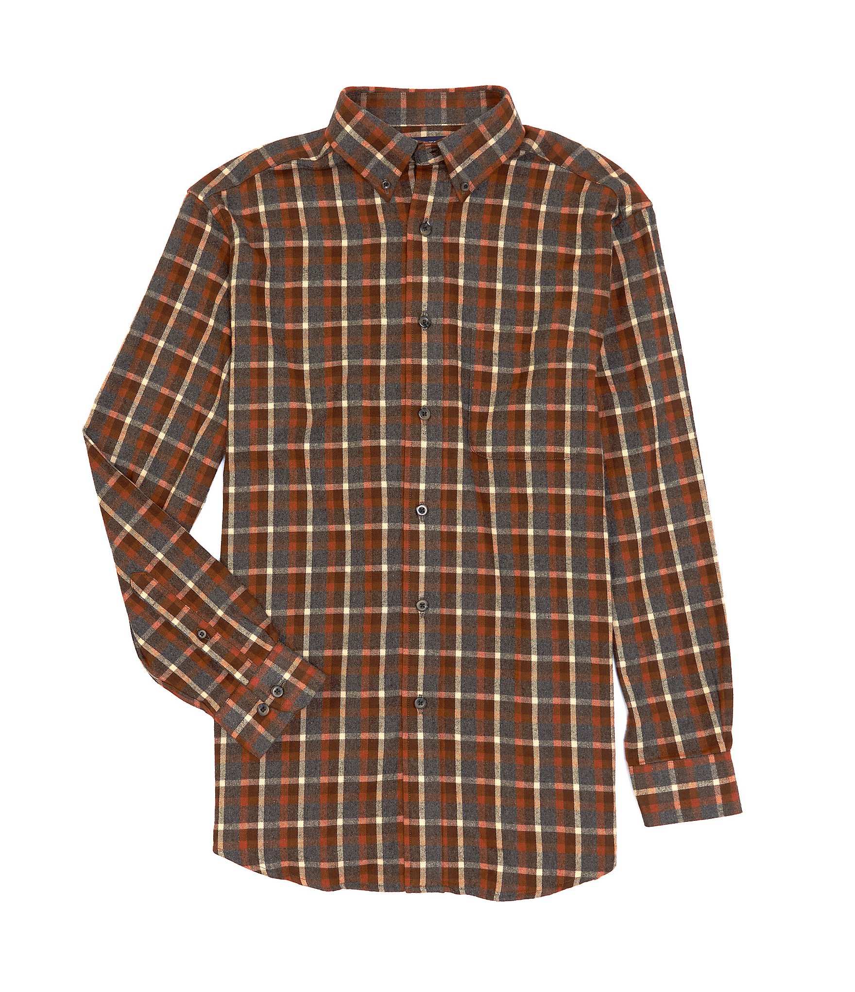 Roundtree & Yorke Outdoors Long Sleeve Checked Portuguese Flannel Shirt ...