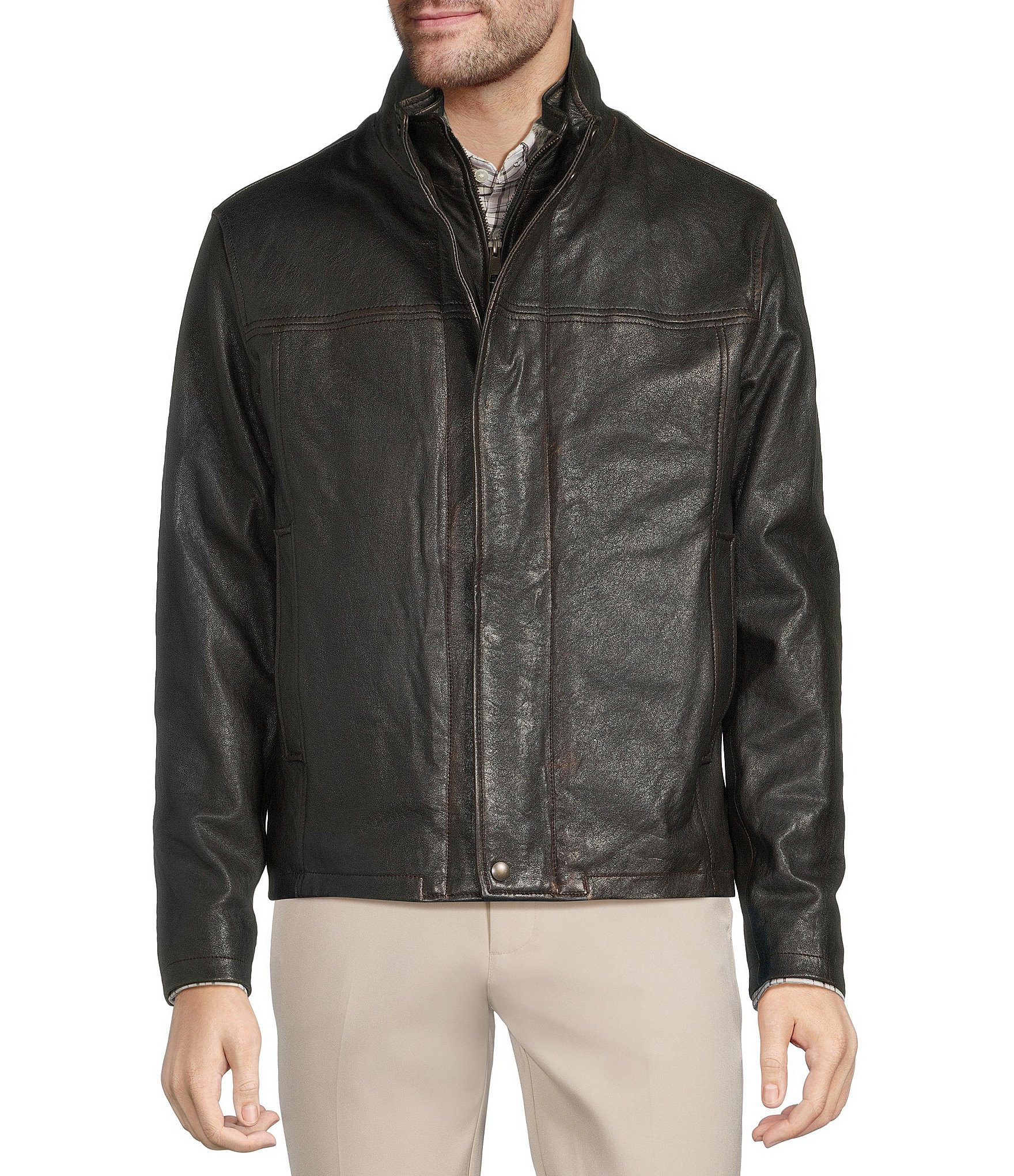 Roundtree & Yorke Pathfinder Lambskin Leather Long Sleeve Hipster Jacket