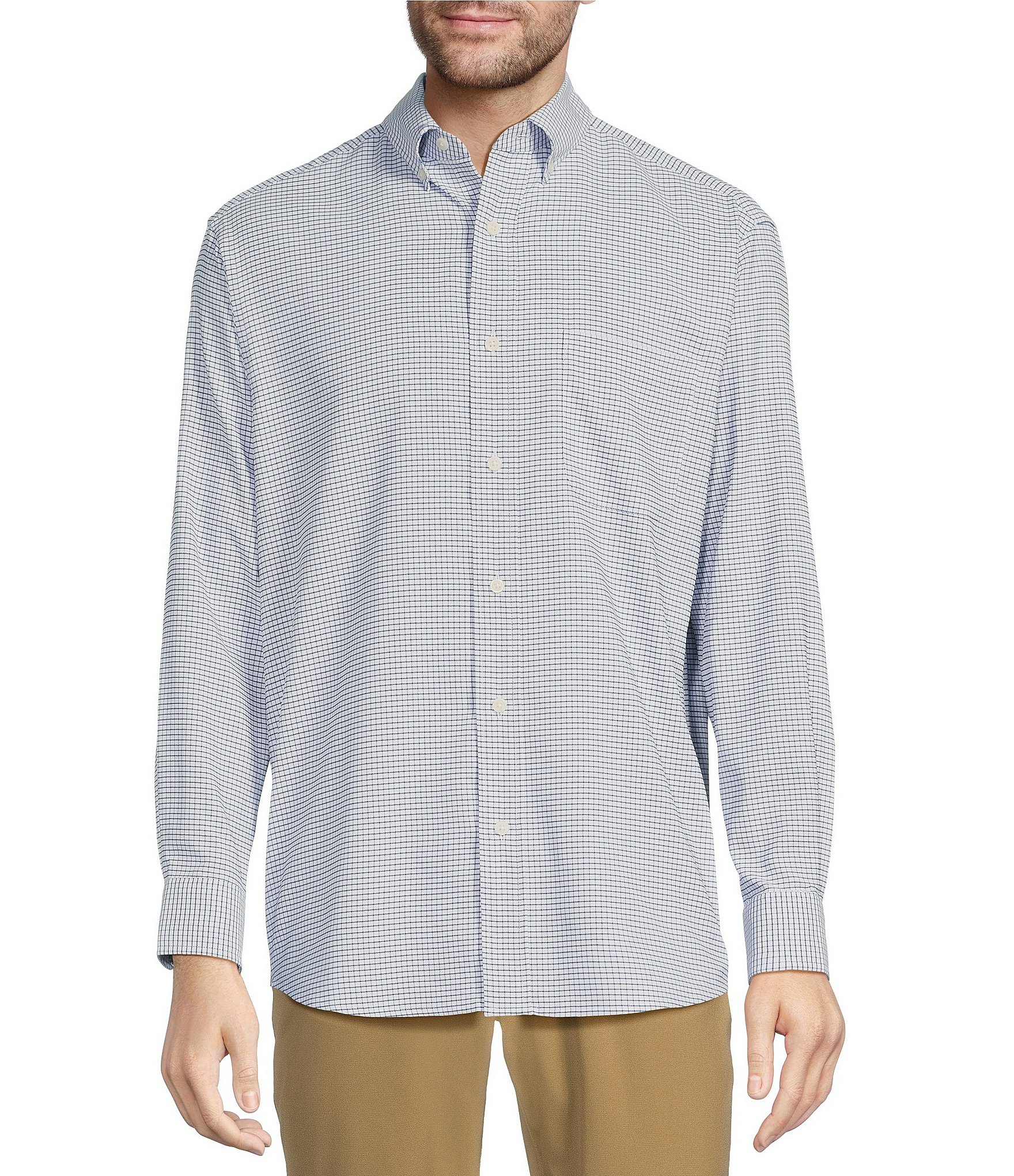 Roundtree & Yorke Performance Button Down Long Sleeve Micro Checked ...