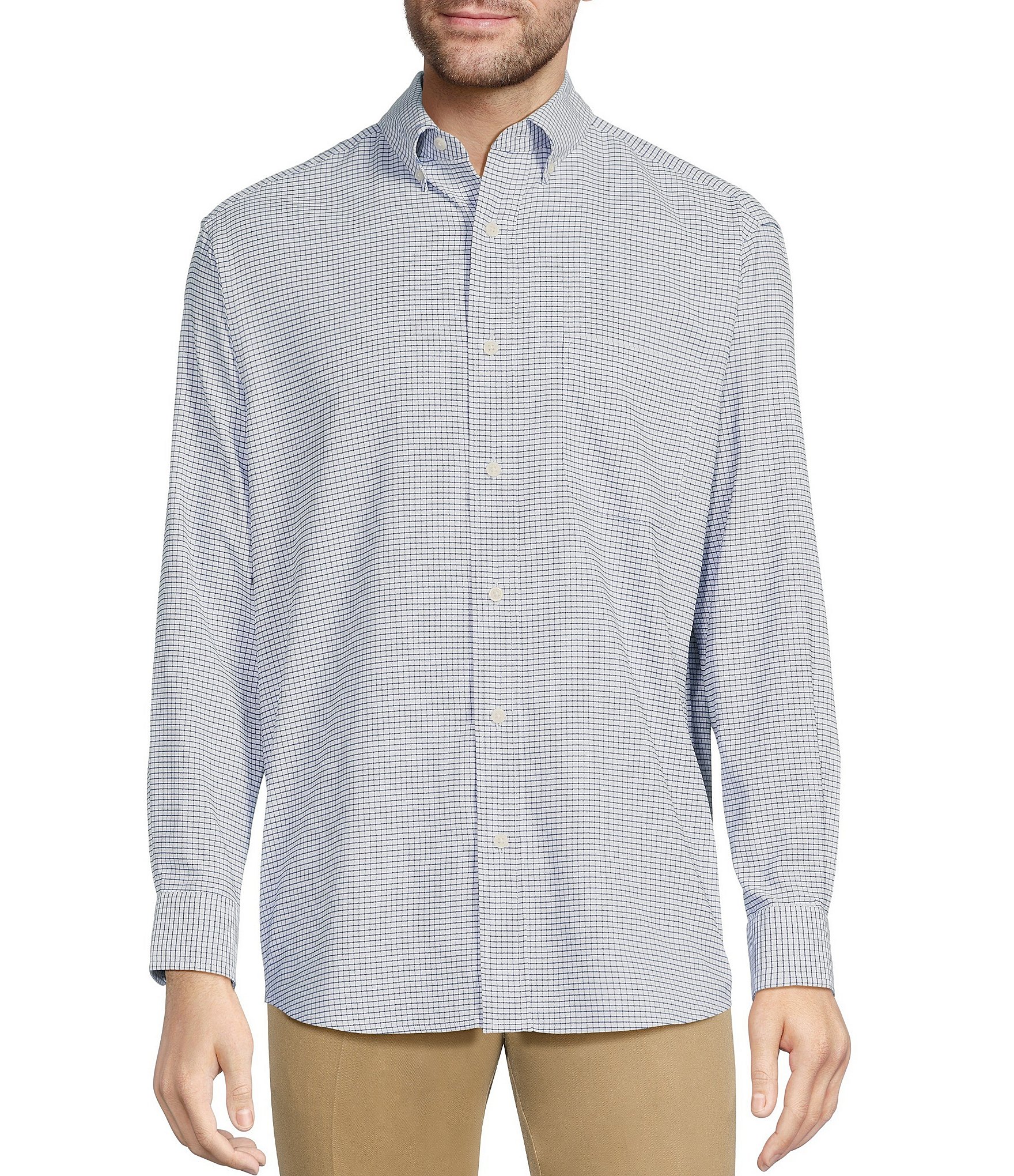 Roundtree & Yorke Performance Button Down Long Sleeve Micro Checked ...