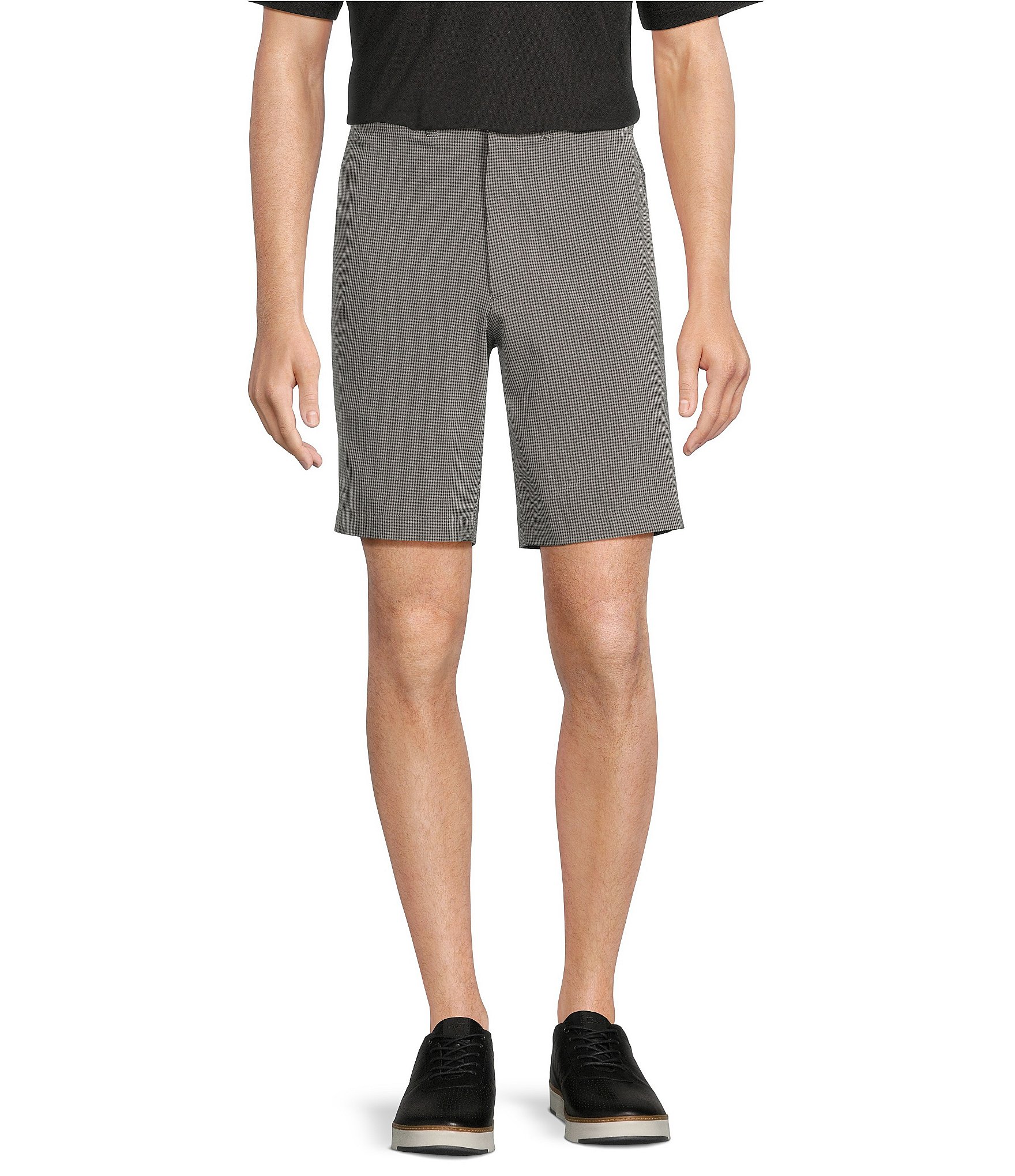 Roundtree & Yorke Performance Classic Fit Flat Front Houndstooth 9#double; Inseam Shorts