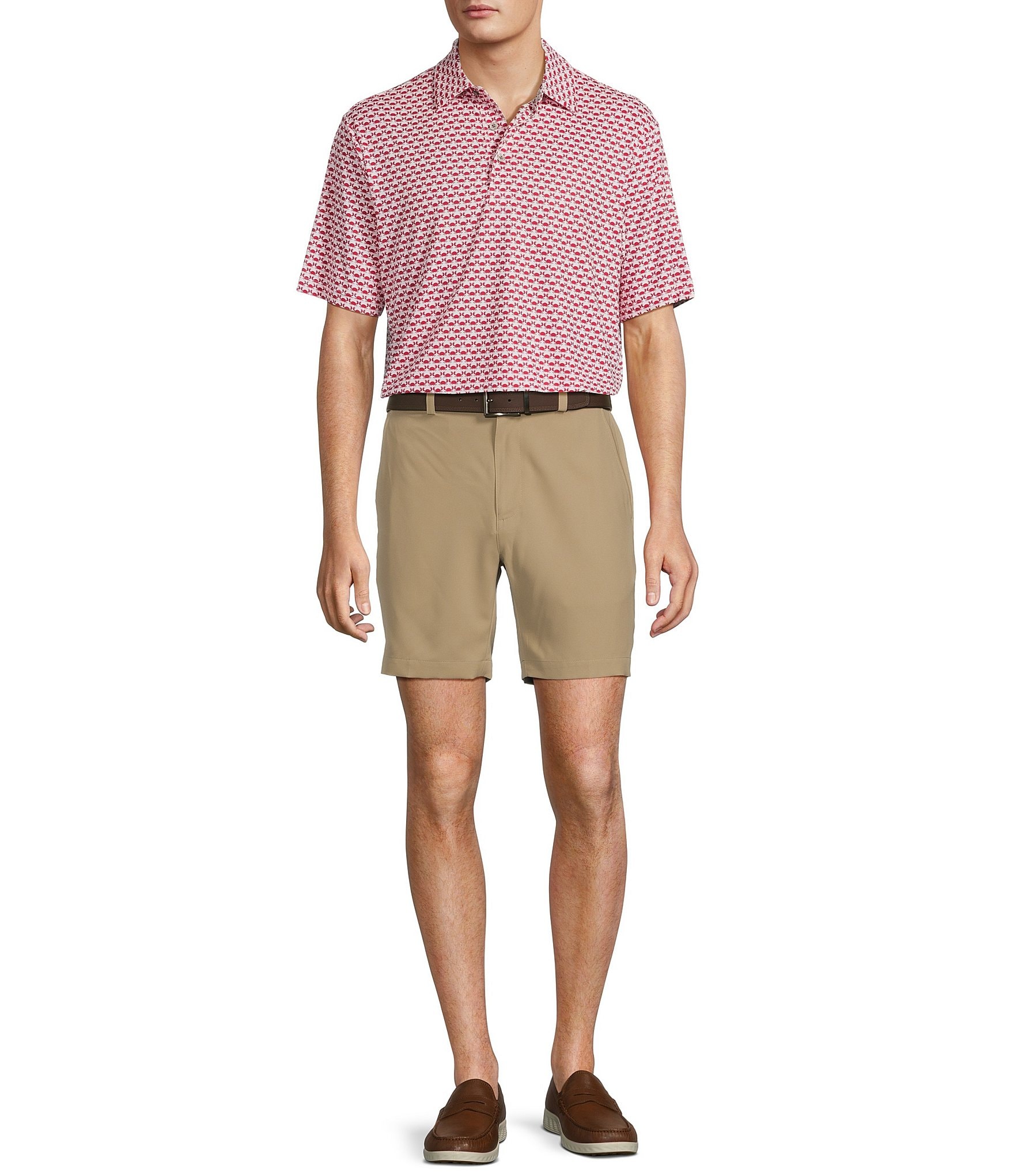 Roundtree & Yorke Performance Crab Print Short Sleeve Polo Shirt