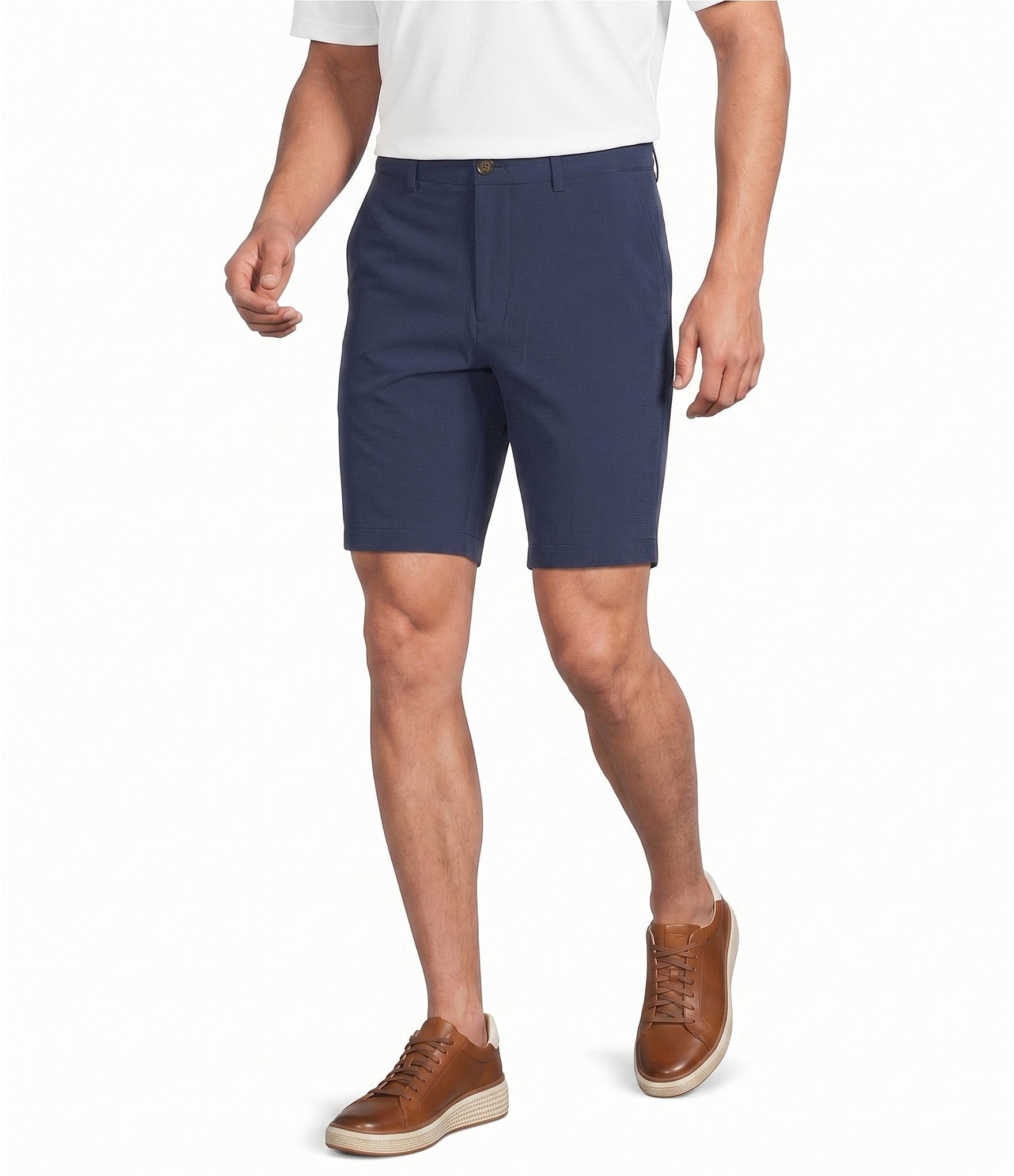 Roundtree & Yorke Performance Flat Front 9#double; Solid Texture Shorts