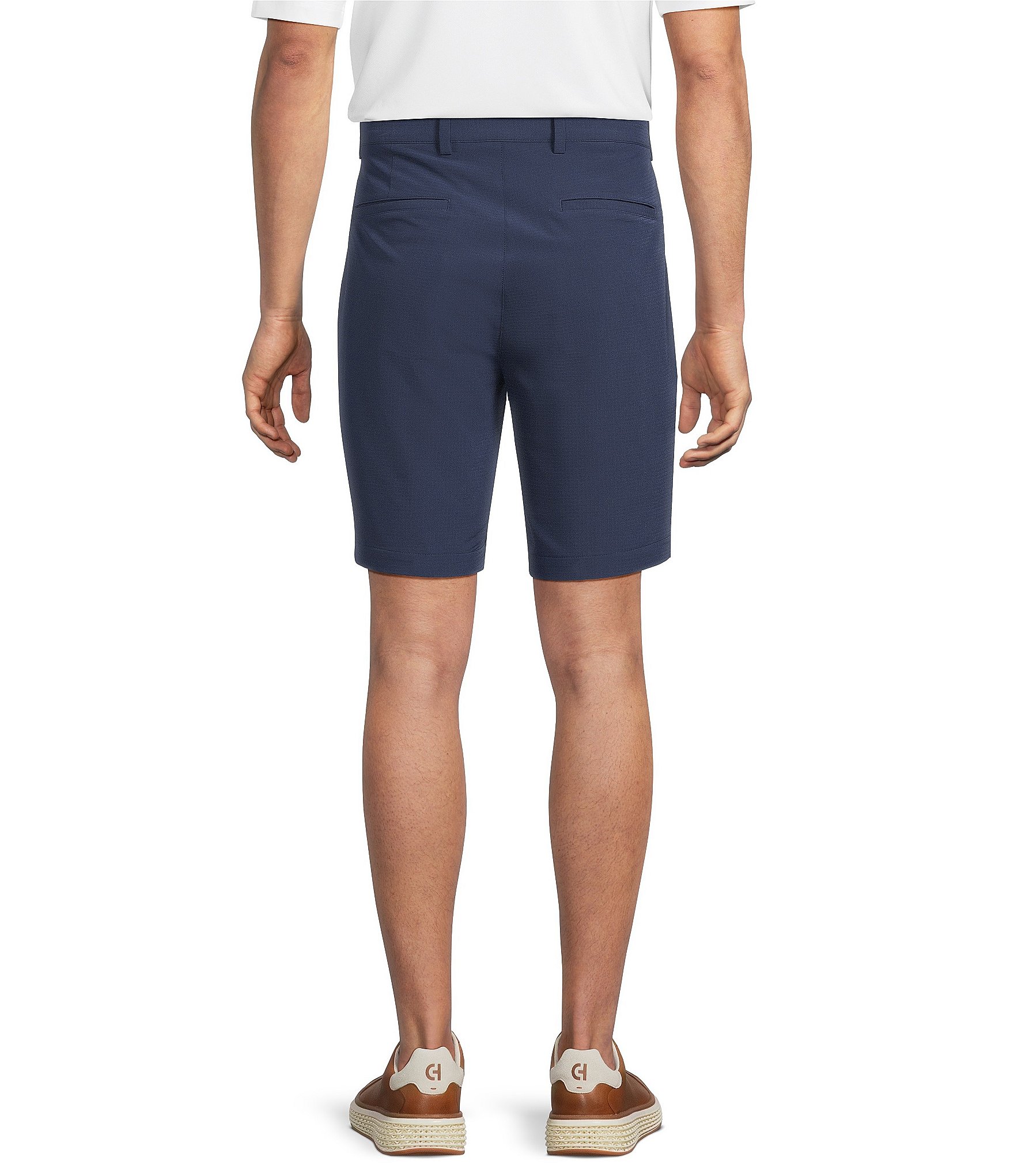 Roundtree & Yorke Performance Flat Front 9#double; Solid Texture Shorts