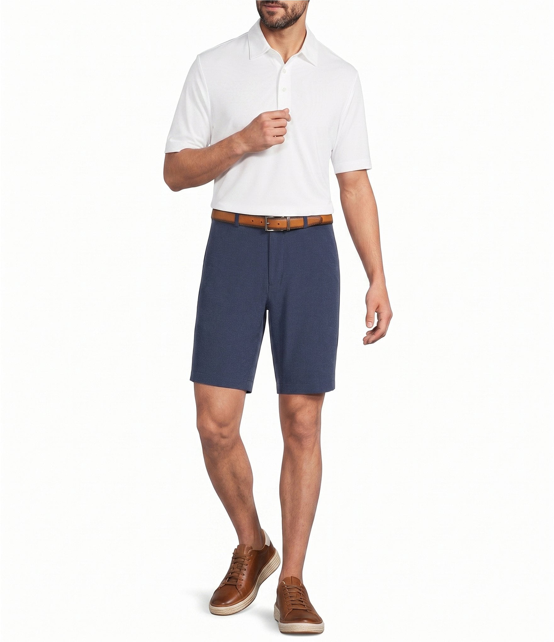 Roundtree & Yorke Performance Flat Front 9#double; Solid Texture Shorts