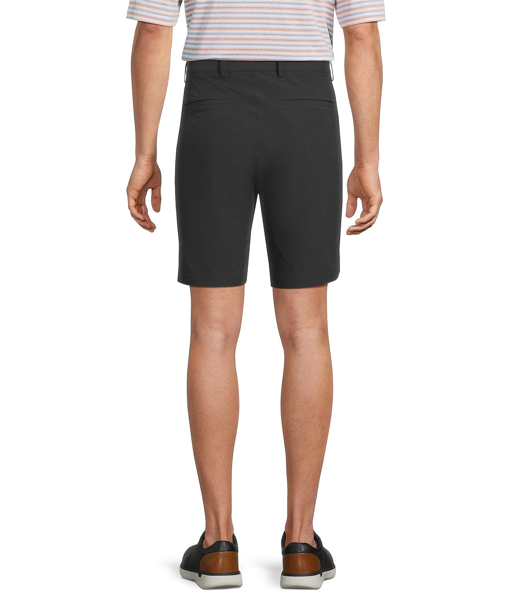 Roundtree & Yorke Performance Flat Front 9#double; Solid Texture Shorts