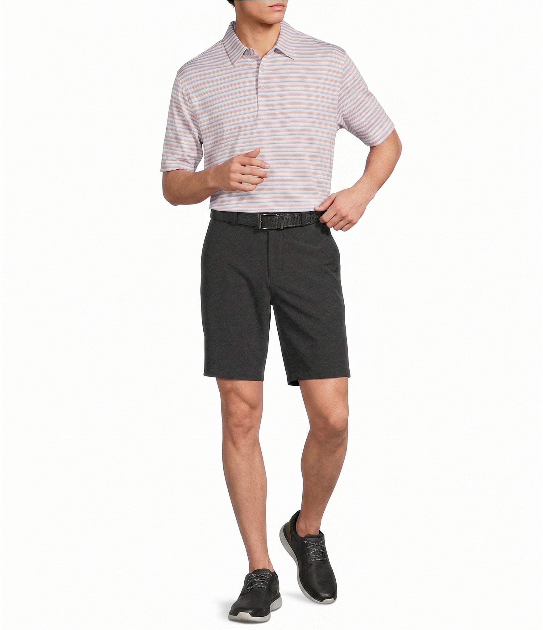 Roundtree & Yorke Performance Flat Front 9#double; Solid Texture Shorts