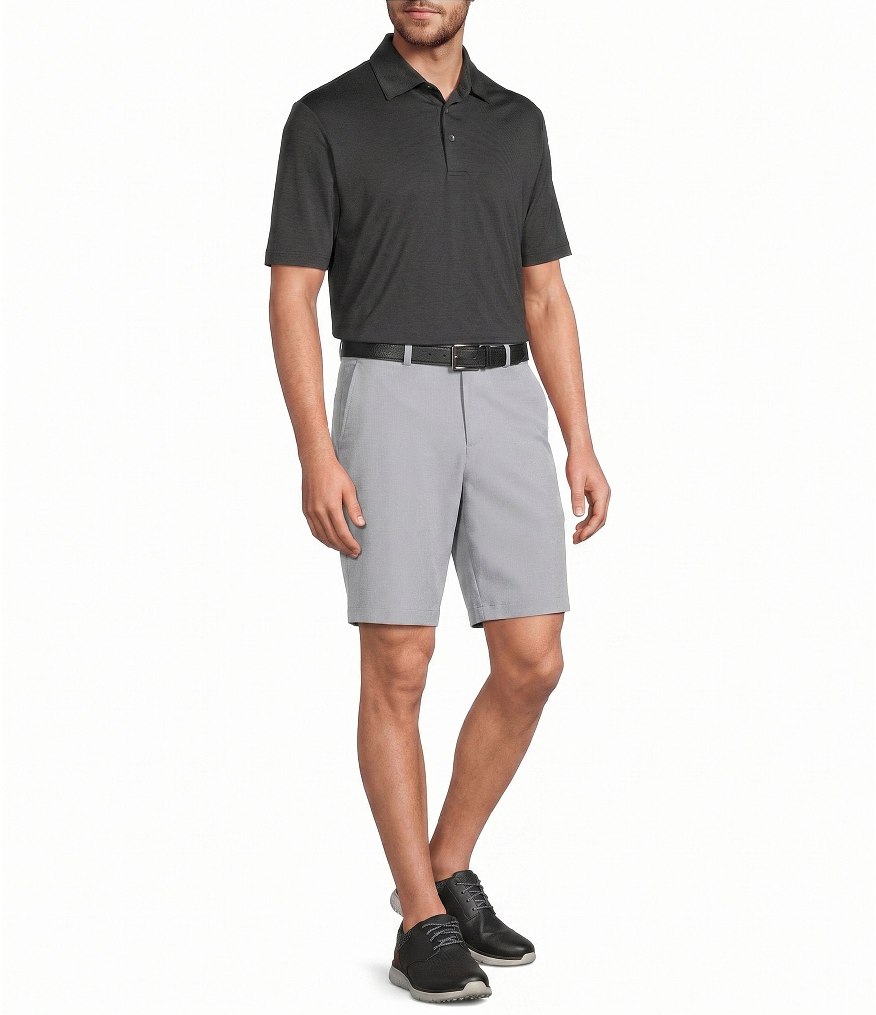 Roundtree & Yorke Performance Flat Front 9#double; Solid Texture Shorts