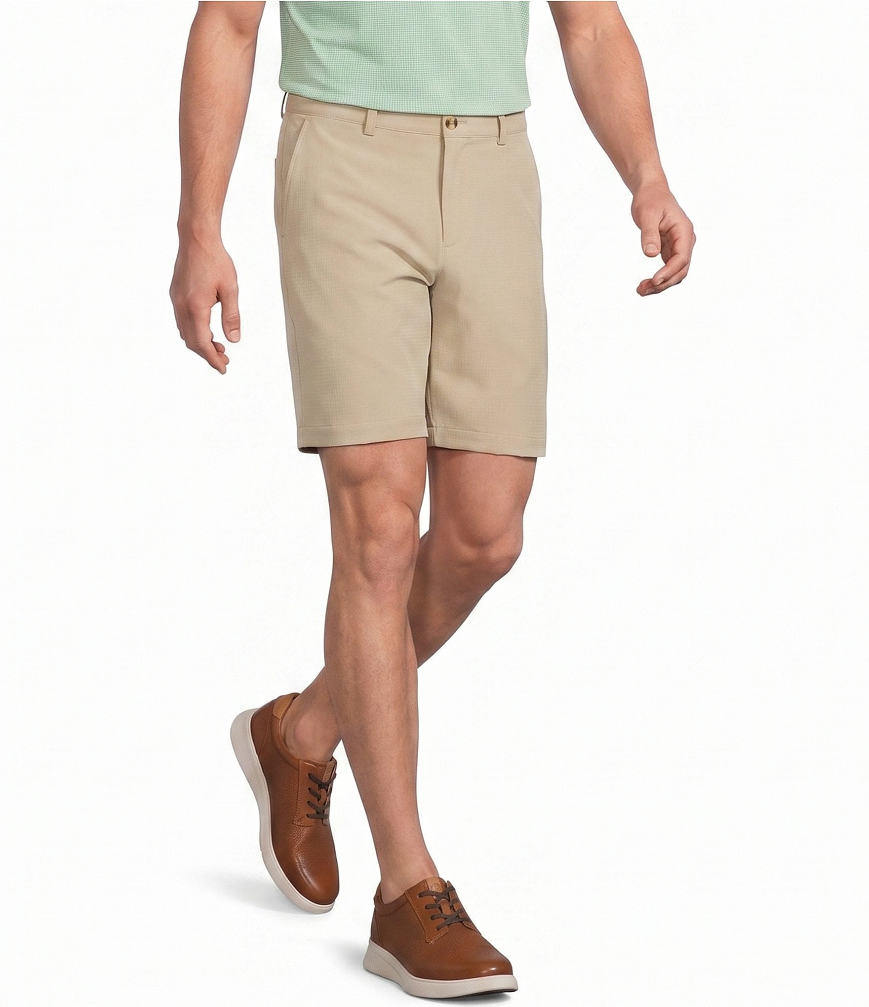 Roundtree & Yorke Performance Flat Front 9#double; Solid Texture Shorts