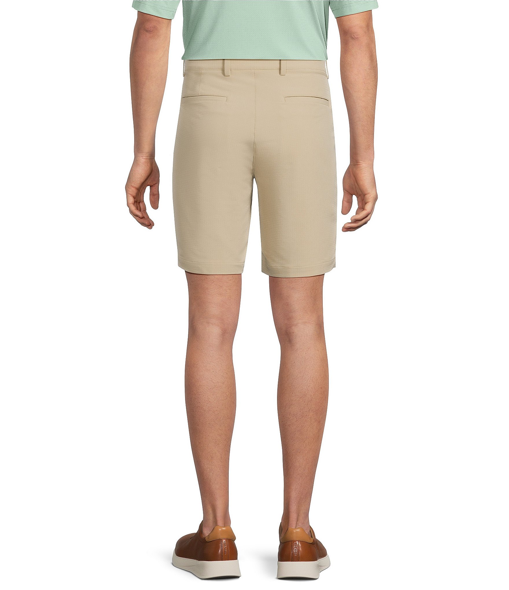 Roundtree & Yorke Performance Flat Front 9#double; Solid Texture Shorts