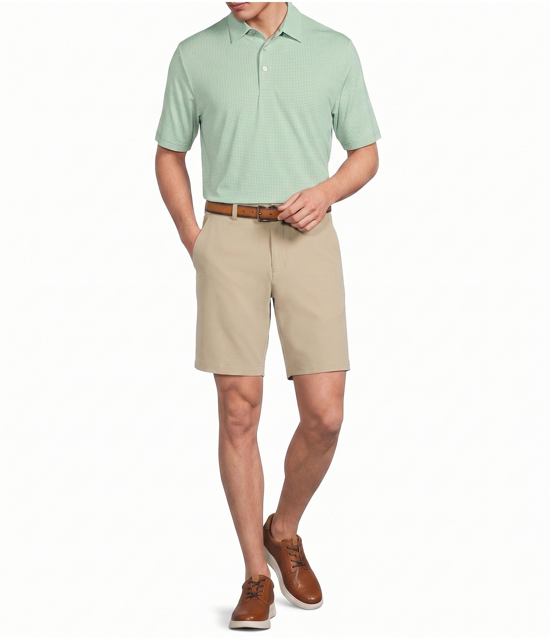 Roundtree & Yorke Performance Flat Front 9#double; Solid Texture Shorts