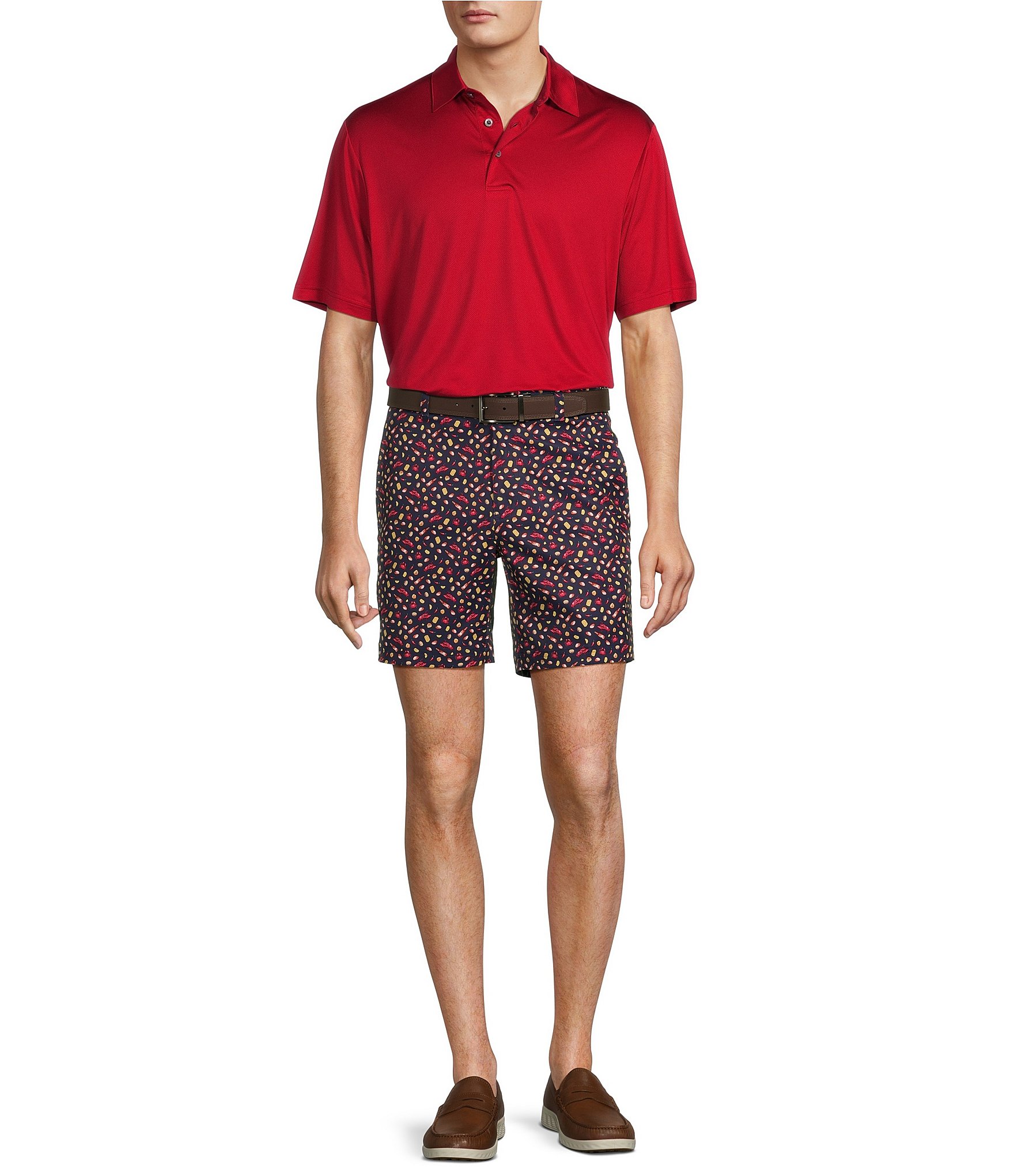 Roundtree & Yorke Performance Flat Front Straight Fit Crawfish Print 7#double; Inseam Shorts