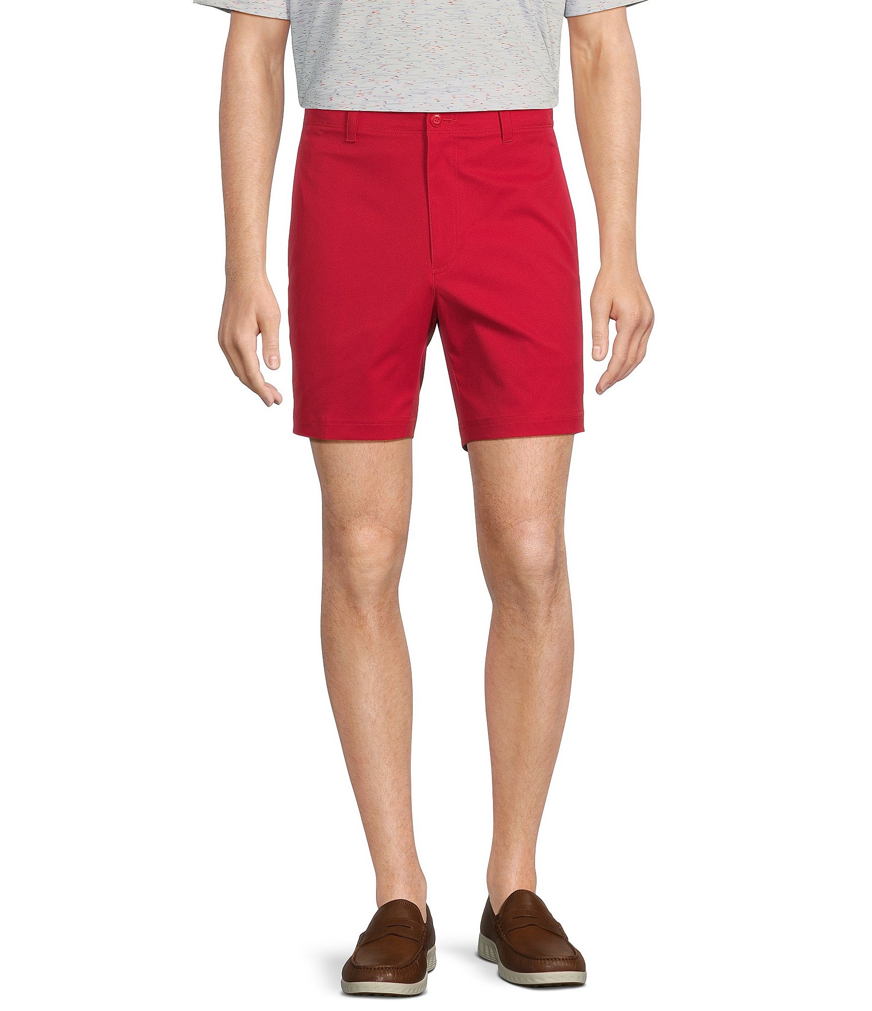 Roundtree & Yorke Performance Flat Front Straight Fit 7#double; Inseam Half Elastic Shorts