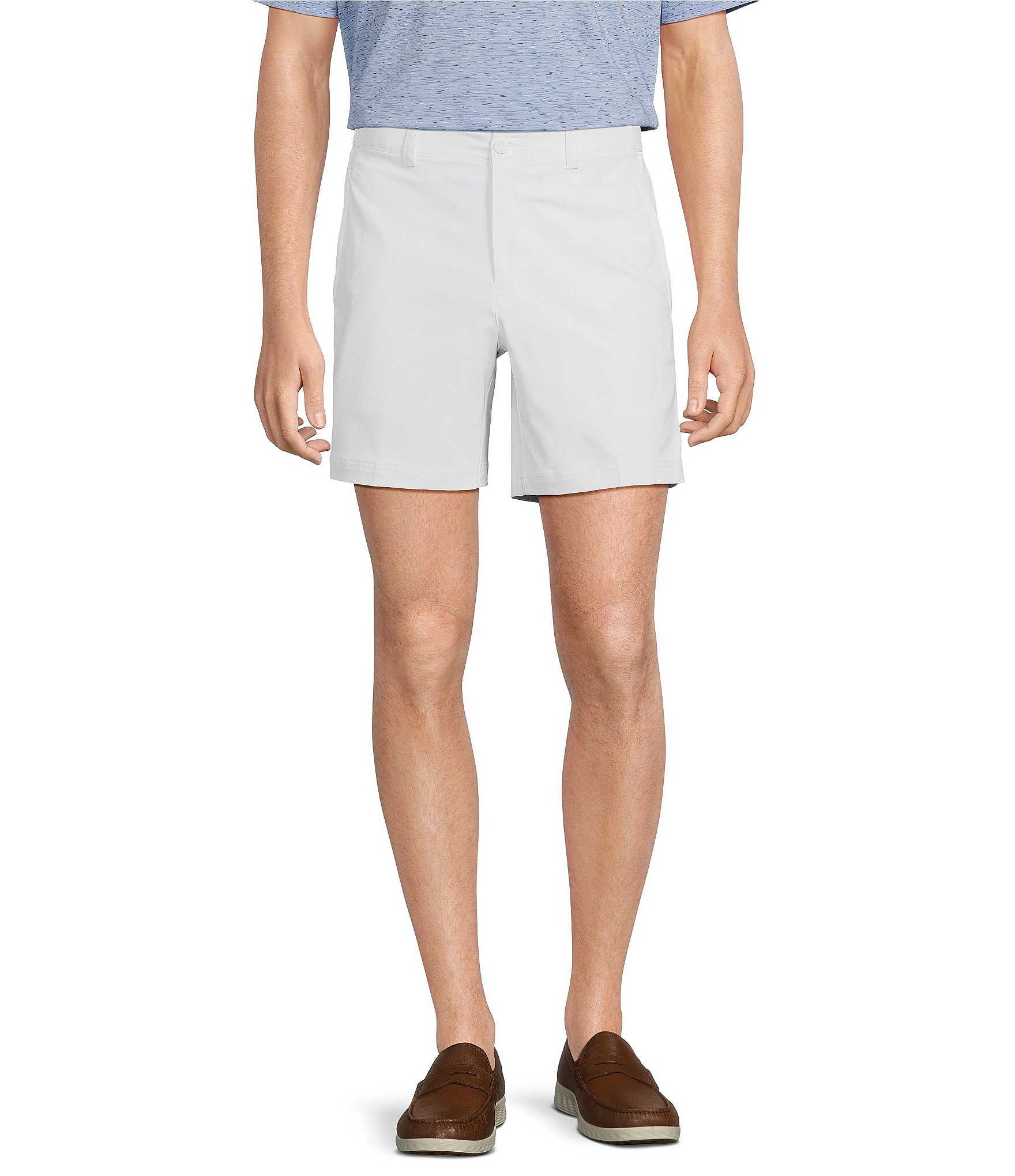 Roundtree & Yorke Performance Flat Front Straight Fit 7#double; Inseam Half Elastic Shorts