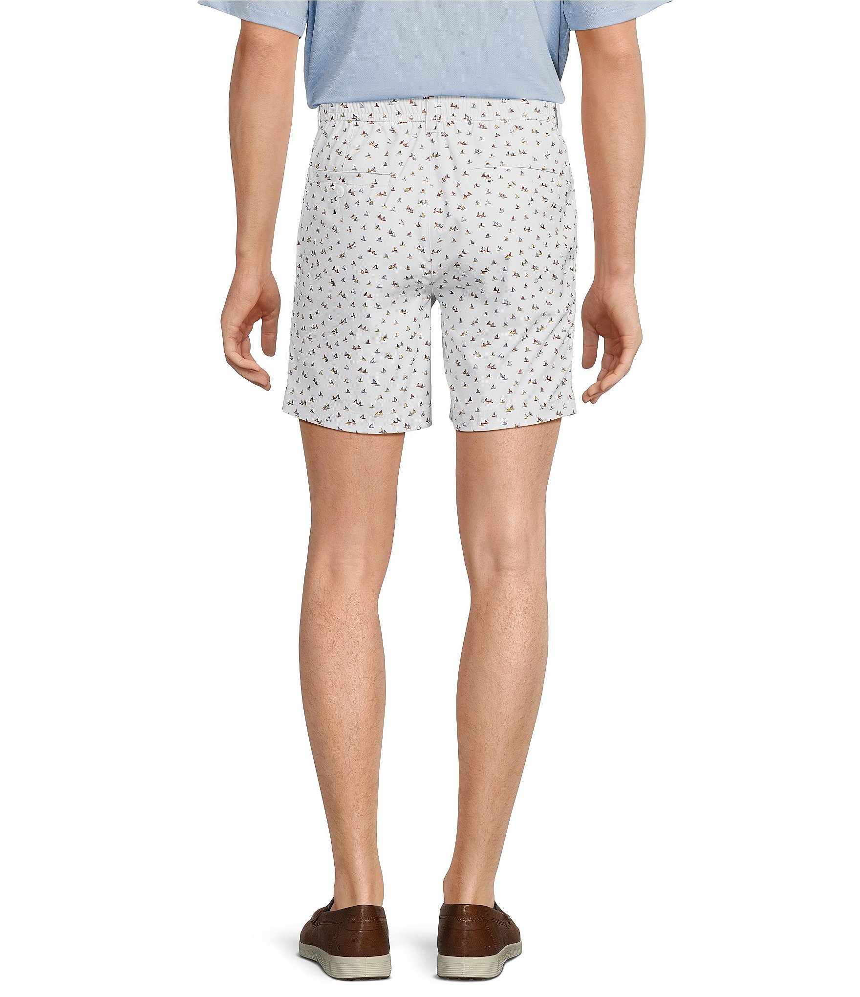 Roundtree & Yorke Performance Flat Front Straight Fit Sailboat Print 7#double; Inseam Shorts