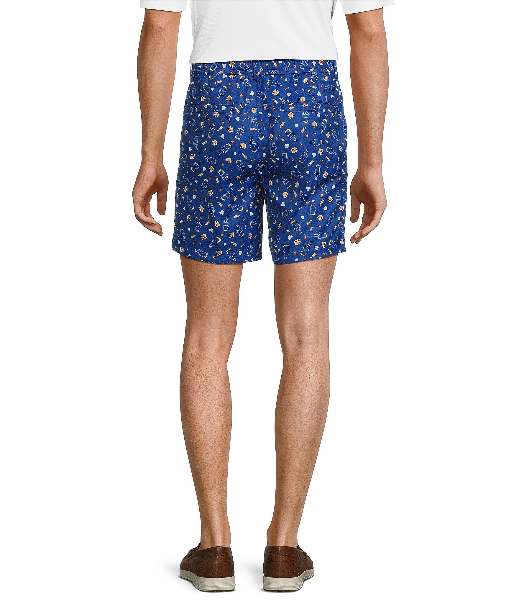 Roundtree & Yorke Performance Flat Front Straight Fit Bourbon Print 7#double; Inseam Shorts