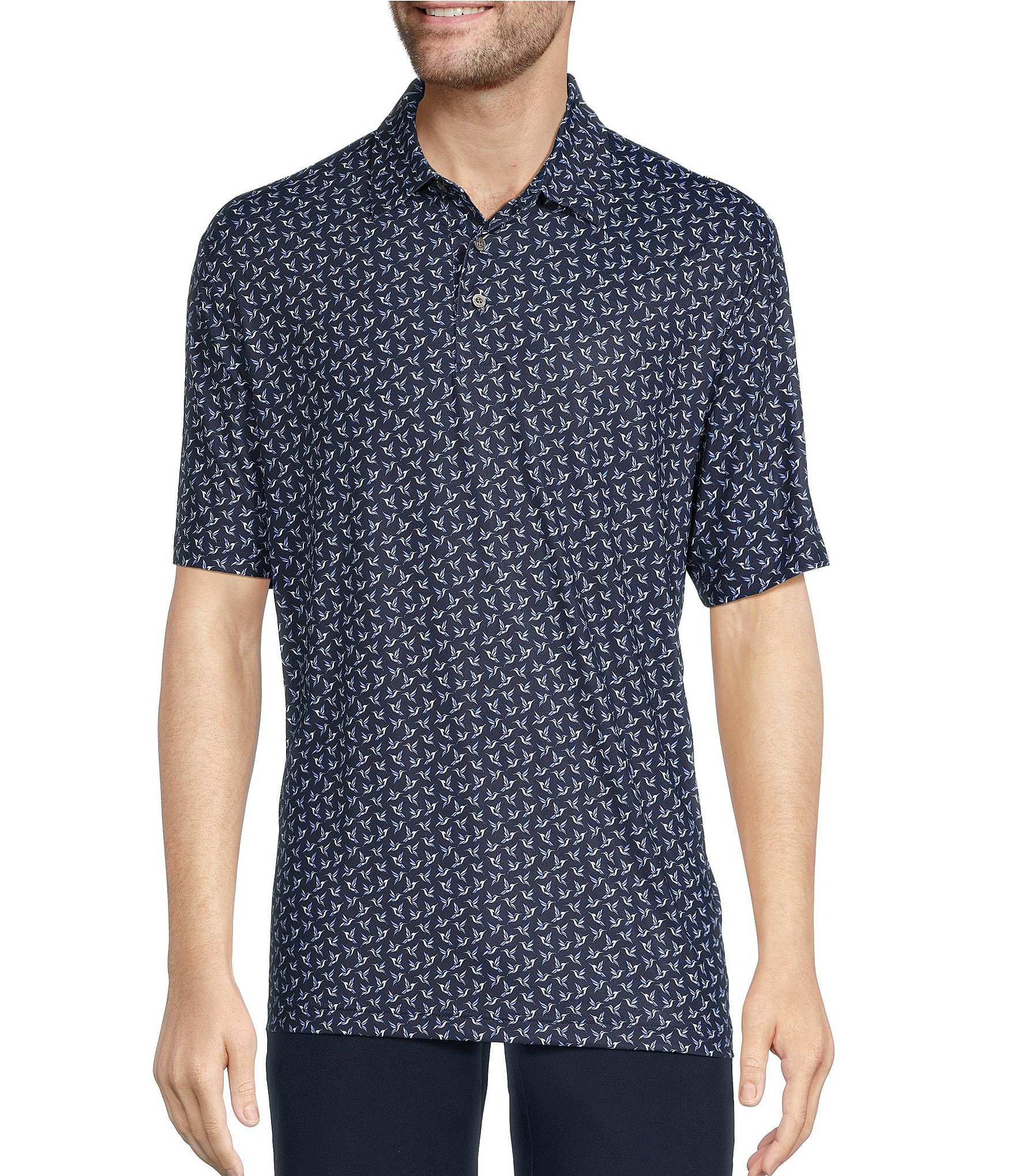 Roundtree & Yorke Performance Short Sleeve Bird Print Polo Shirt