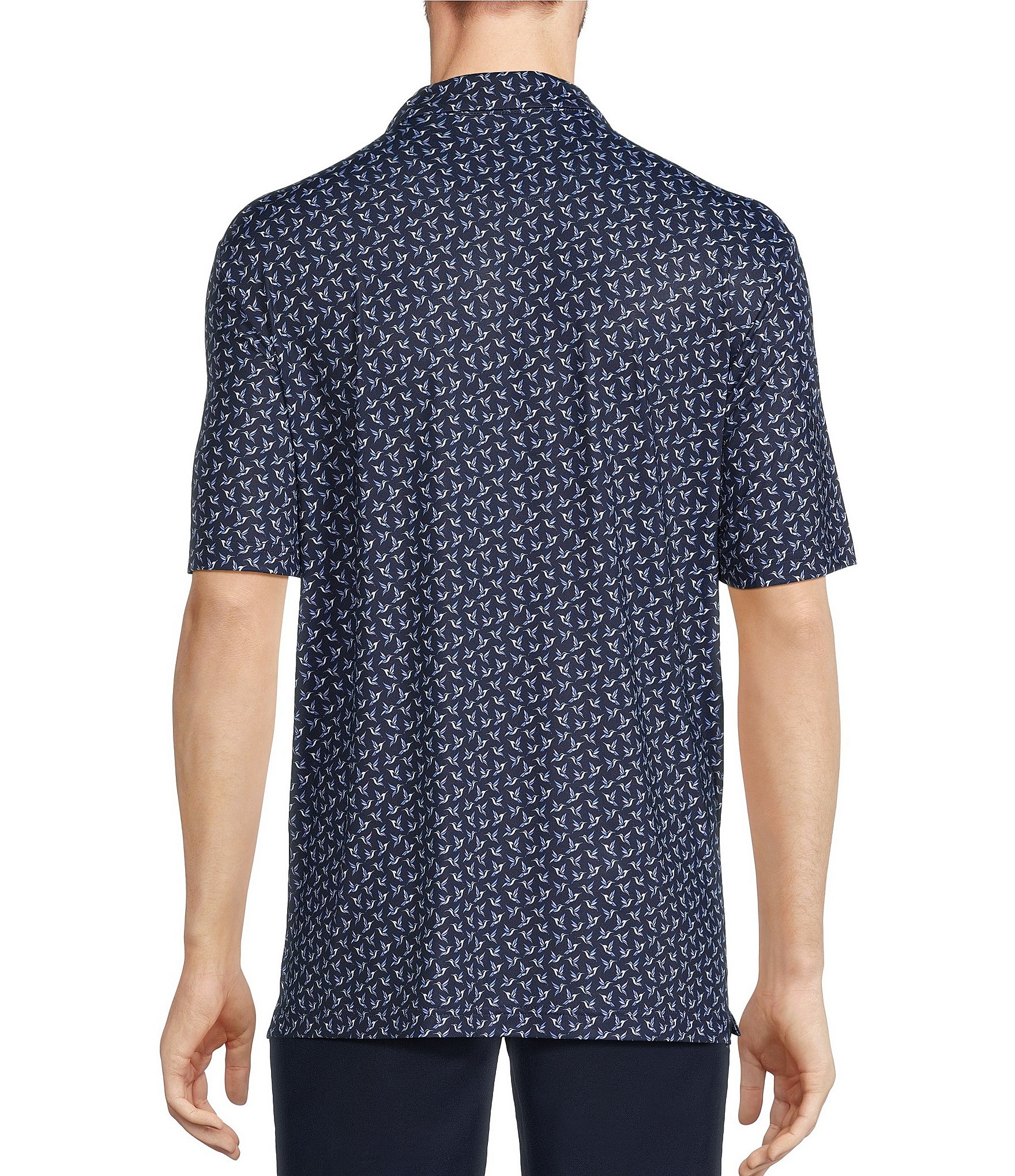 Roundtree & Yorke Performance Short Sleeve Bird Print Polo Shirt