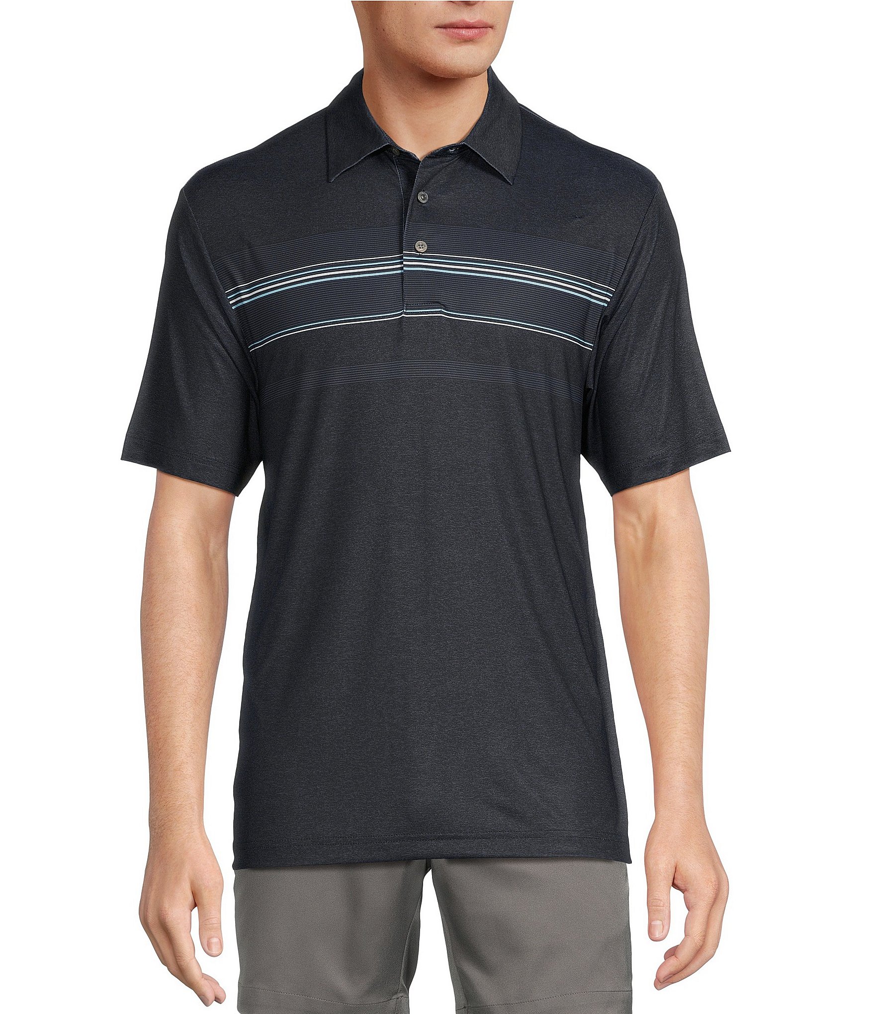 Roundtree & Yorke Performance Short Sleeve Chest Stripe Polo Shirt