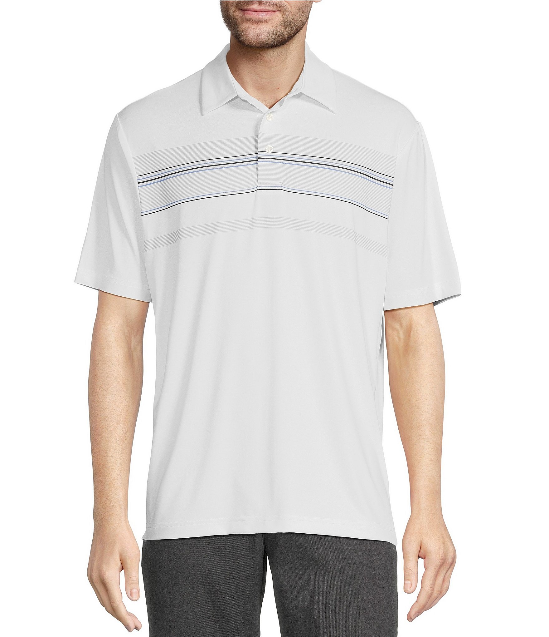 Roundtree & Yorke Performance Short Sleeve Chest Stripe Polo Shirt