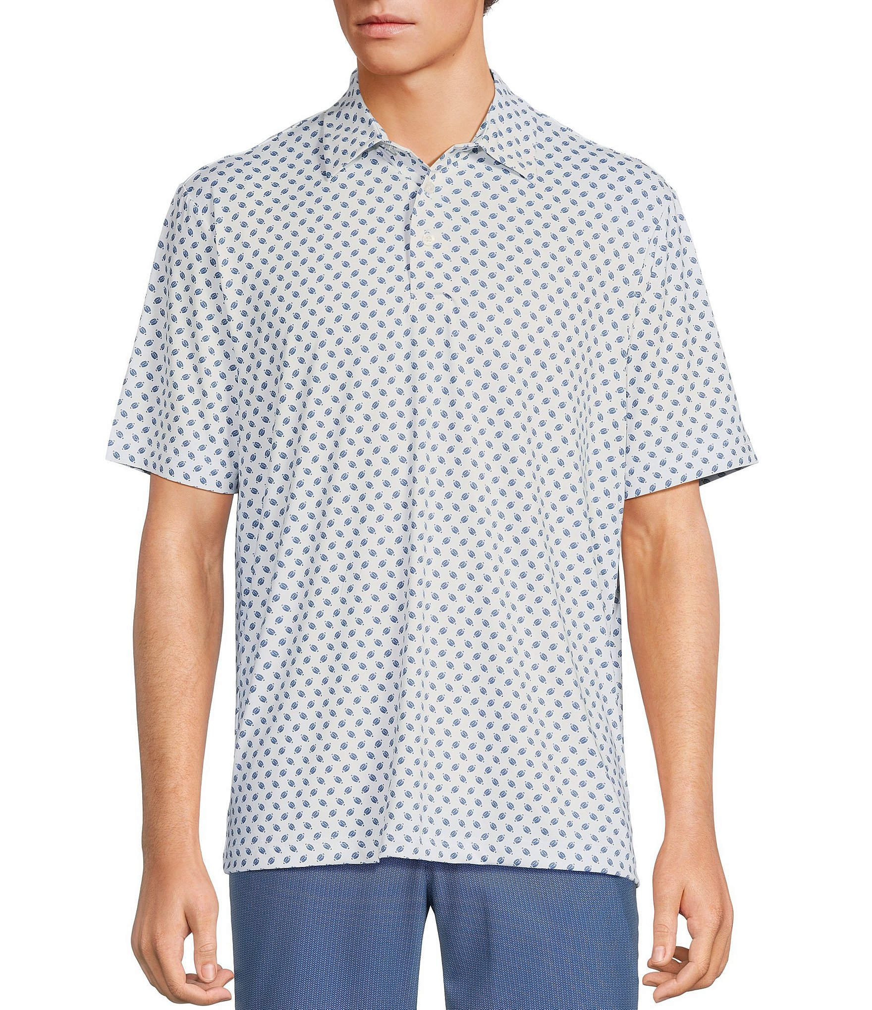 Roundtree & Yorke Performance Short Sleeve Football Print Polo Shirt