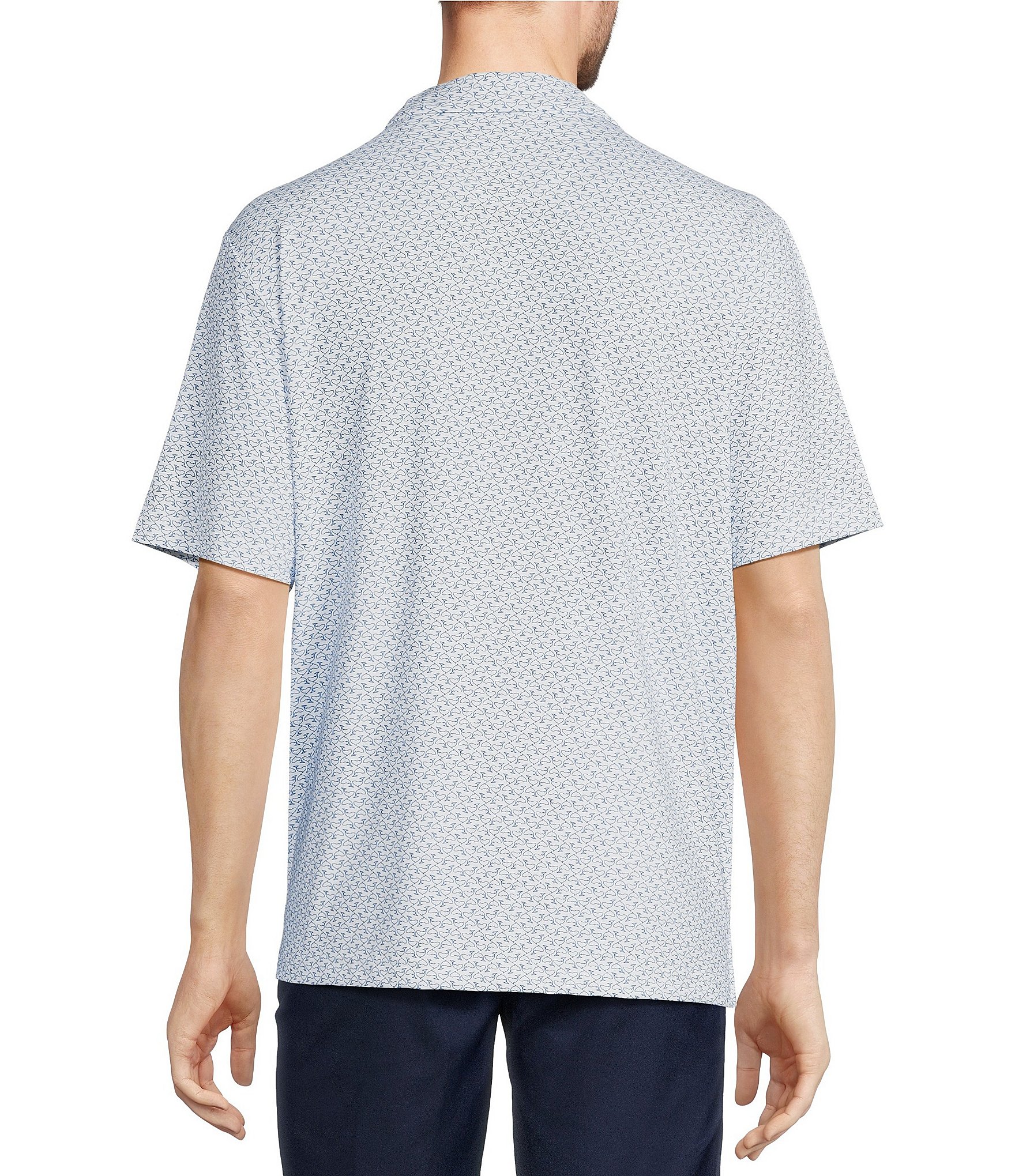 Roundtree & Yorke Performance Short Sleeve Geometric Fish Print Polo Shirt