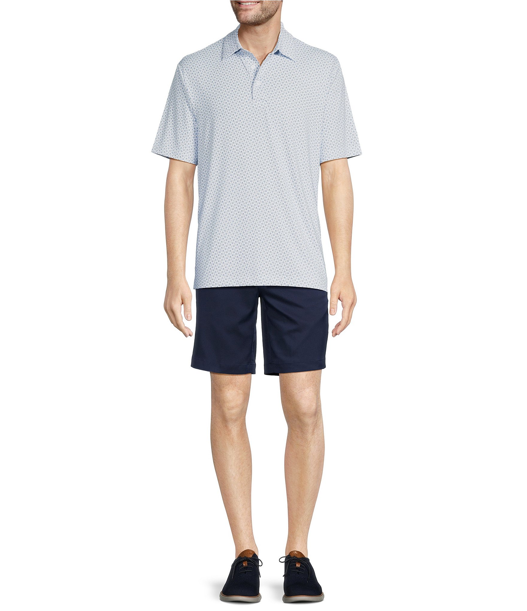 Roundtree & Yorke Performance Short Sleeve Geometric Fish Print Polo Shirt