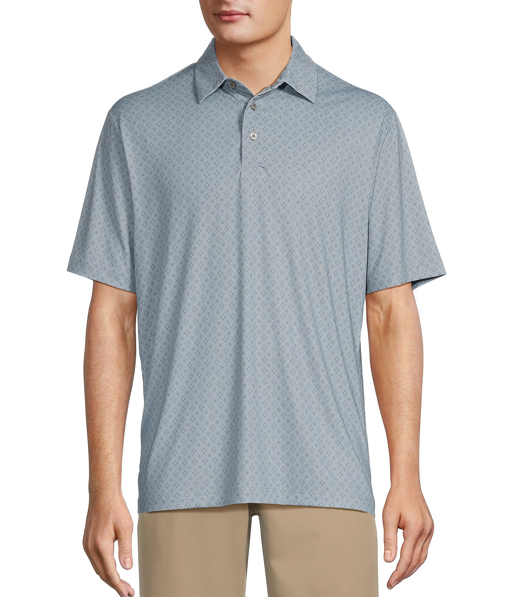 Roundtree & Yorke Performance Short Sleeve Medallion Print Polo Shirt