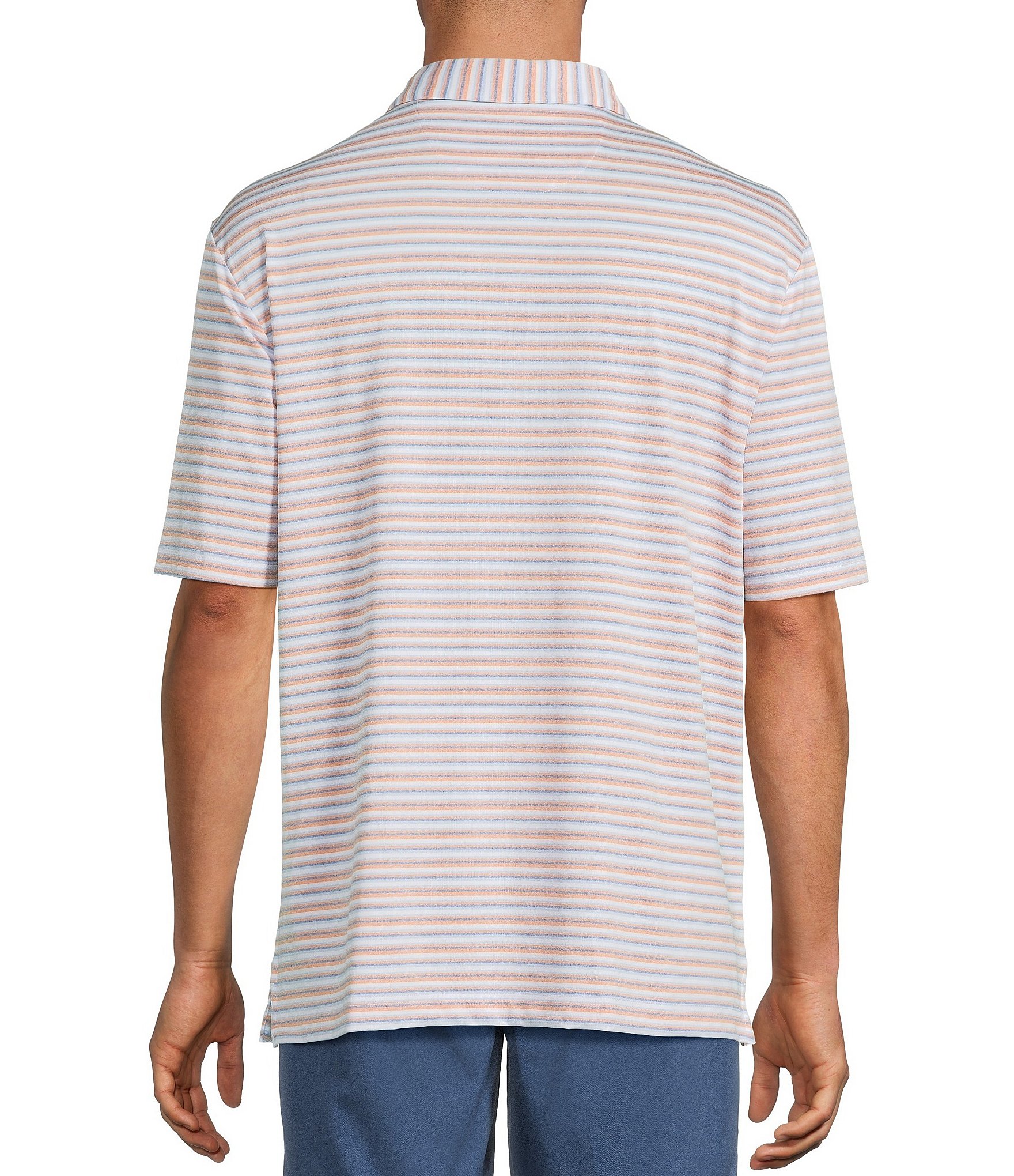 Roundtree & Yorke Performance Short Sleeve Multi Stripe Polo Shirt