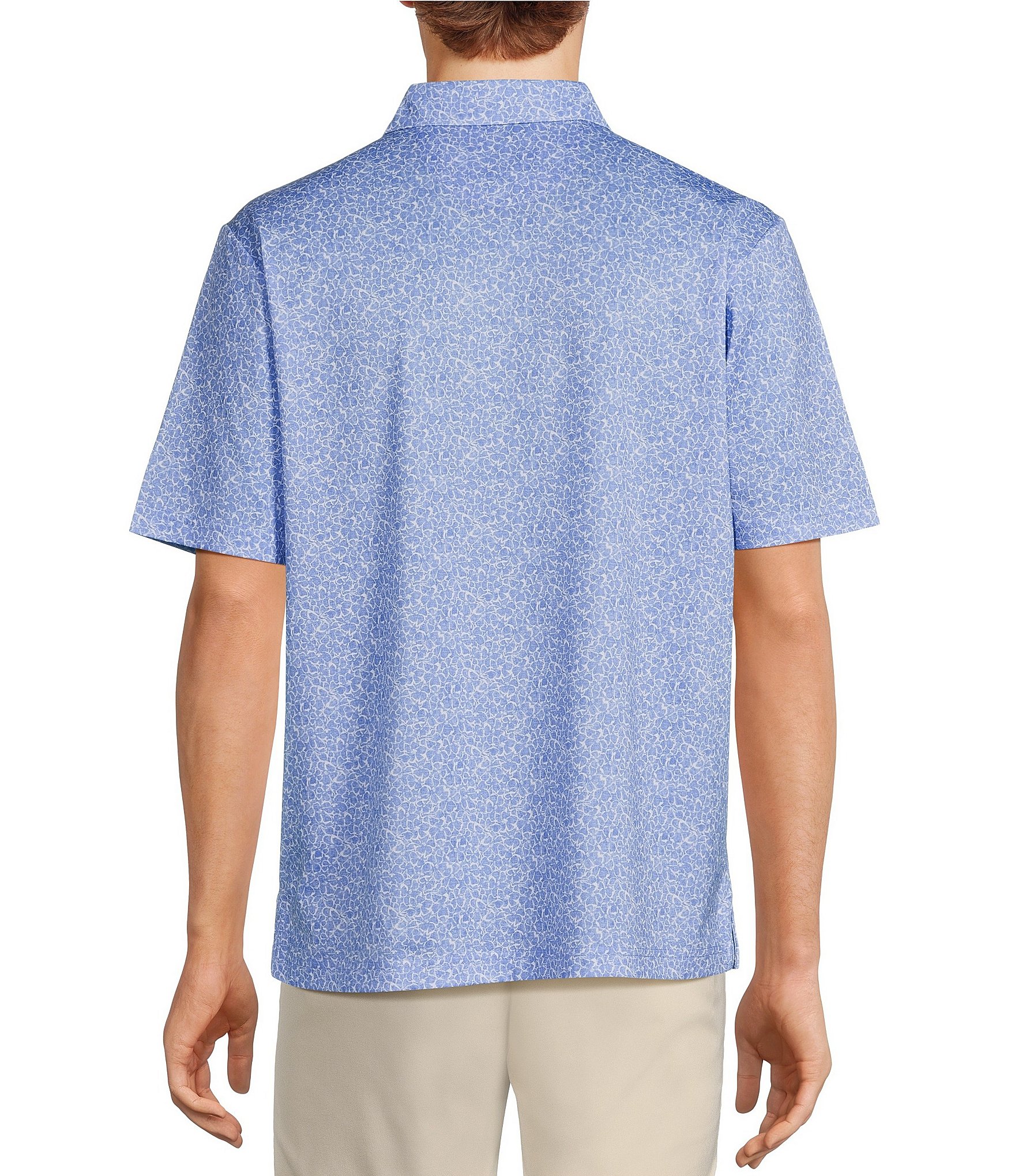 Roundtree & Yorke Performance Short Sleeve Outline Floral Print Polo Shirt