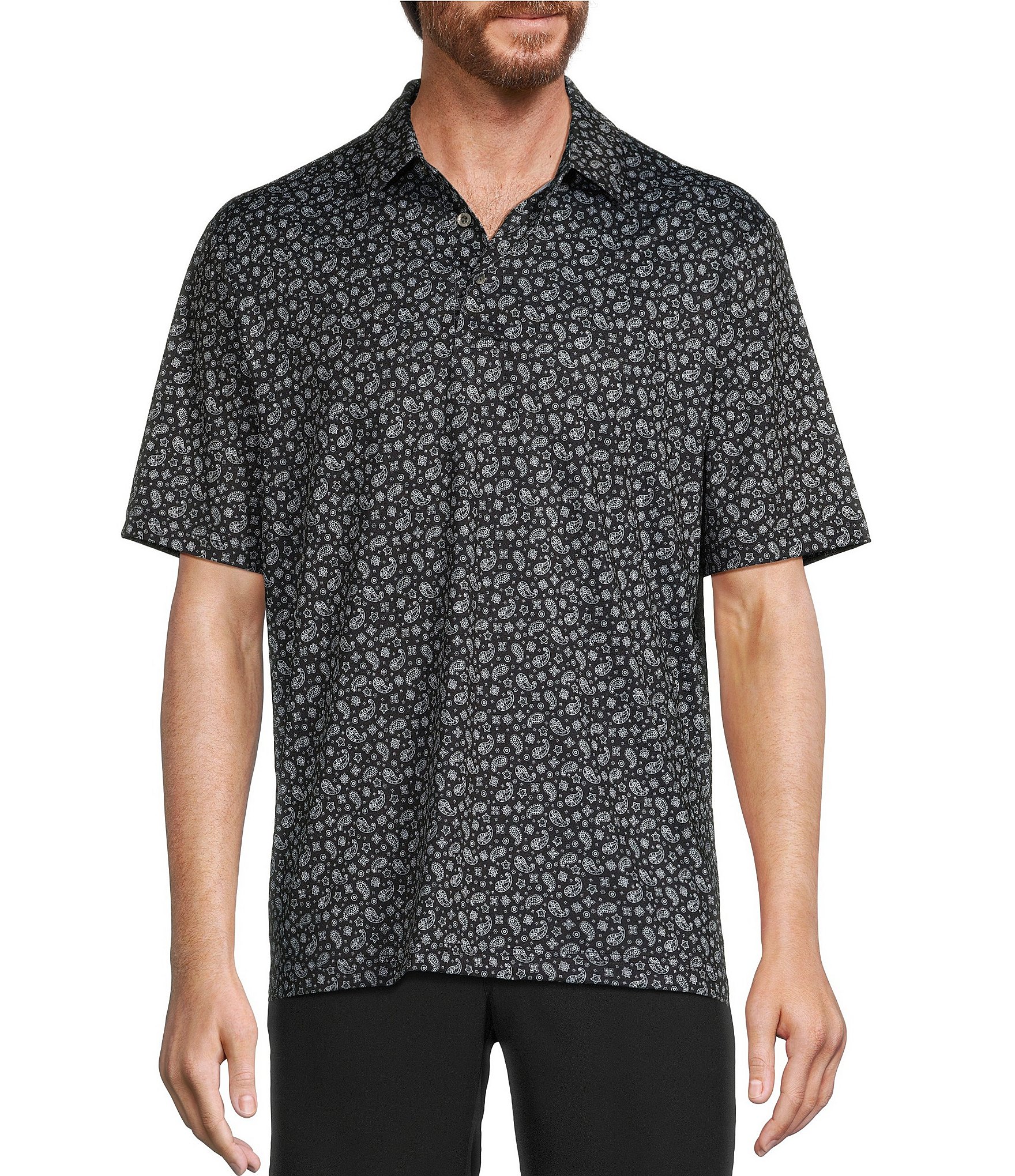 Roundtree & Yorke Performance Short Sleeve Paisley Print Mesh Polo Shirt