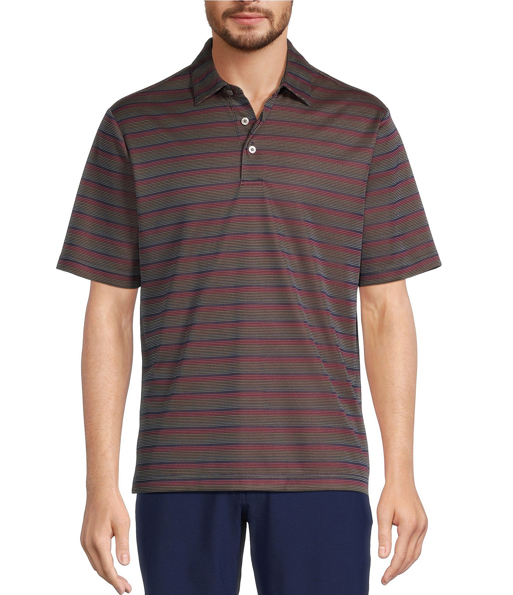 Roundtree & Yorke Performance Short Sleeve Stripe Jacquard Polo Shirt