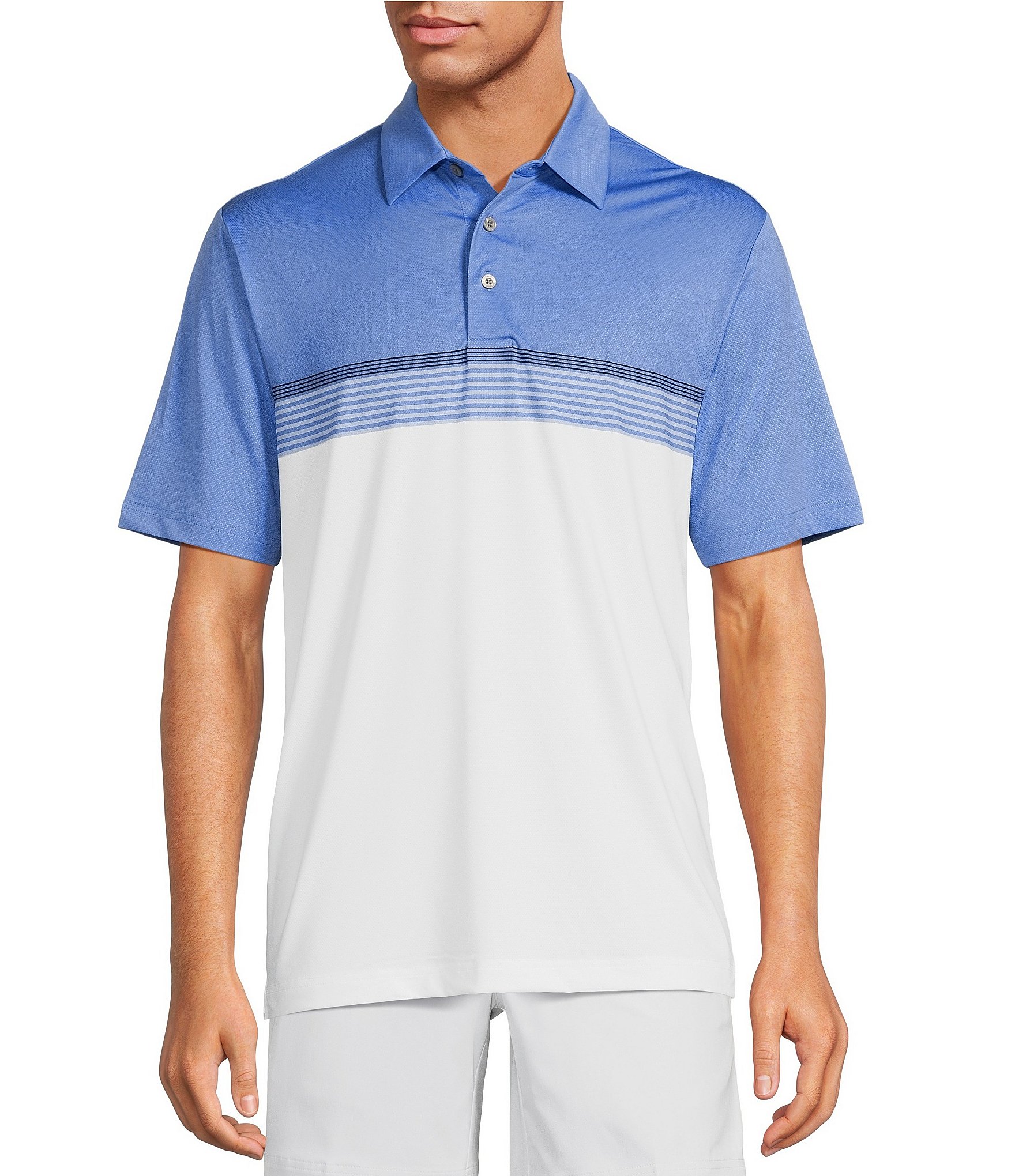 Roundtree & Yorke Performance Short Sleeve Striped Chest Mesh Polo Shirt