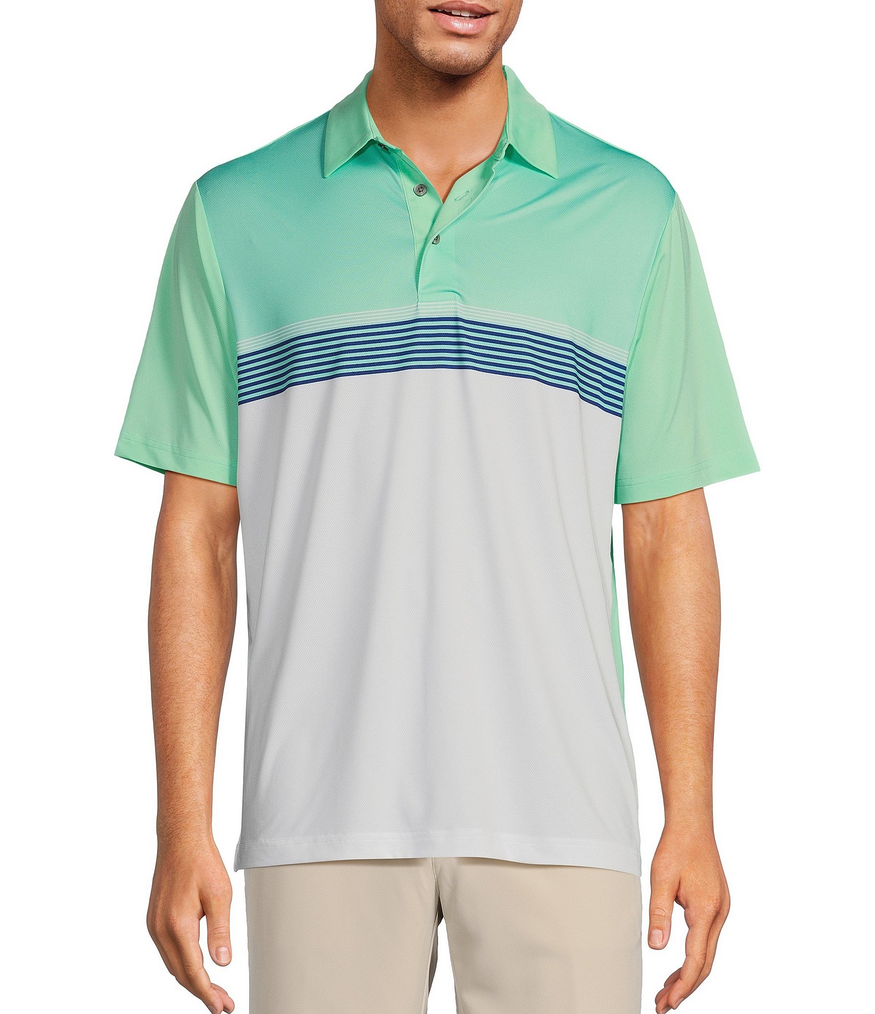 Roundtree & Yorke Performance Short Sleeve Striped Chest Mesh Polo ...