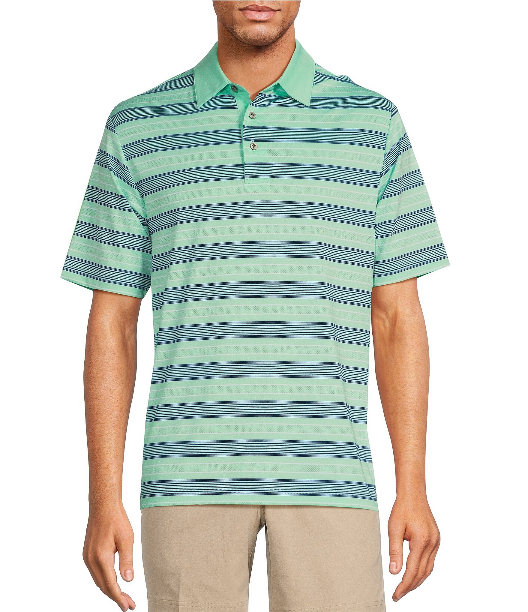 Roundtree & Yorke Performance Short Sleeve Striped Mesh Polo Shirt