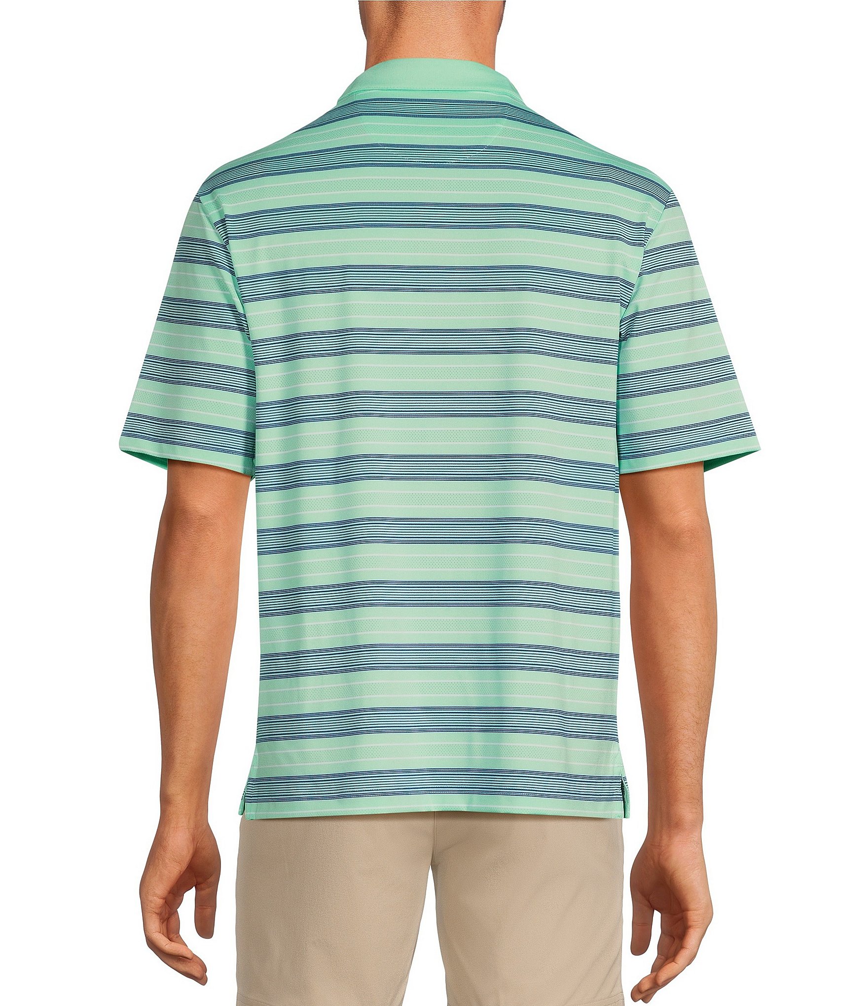 Roundtree & Yorke Performance Short Sleeve Striped Mesh Polo Shirt