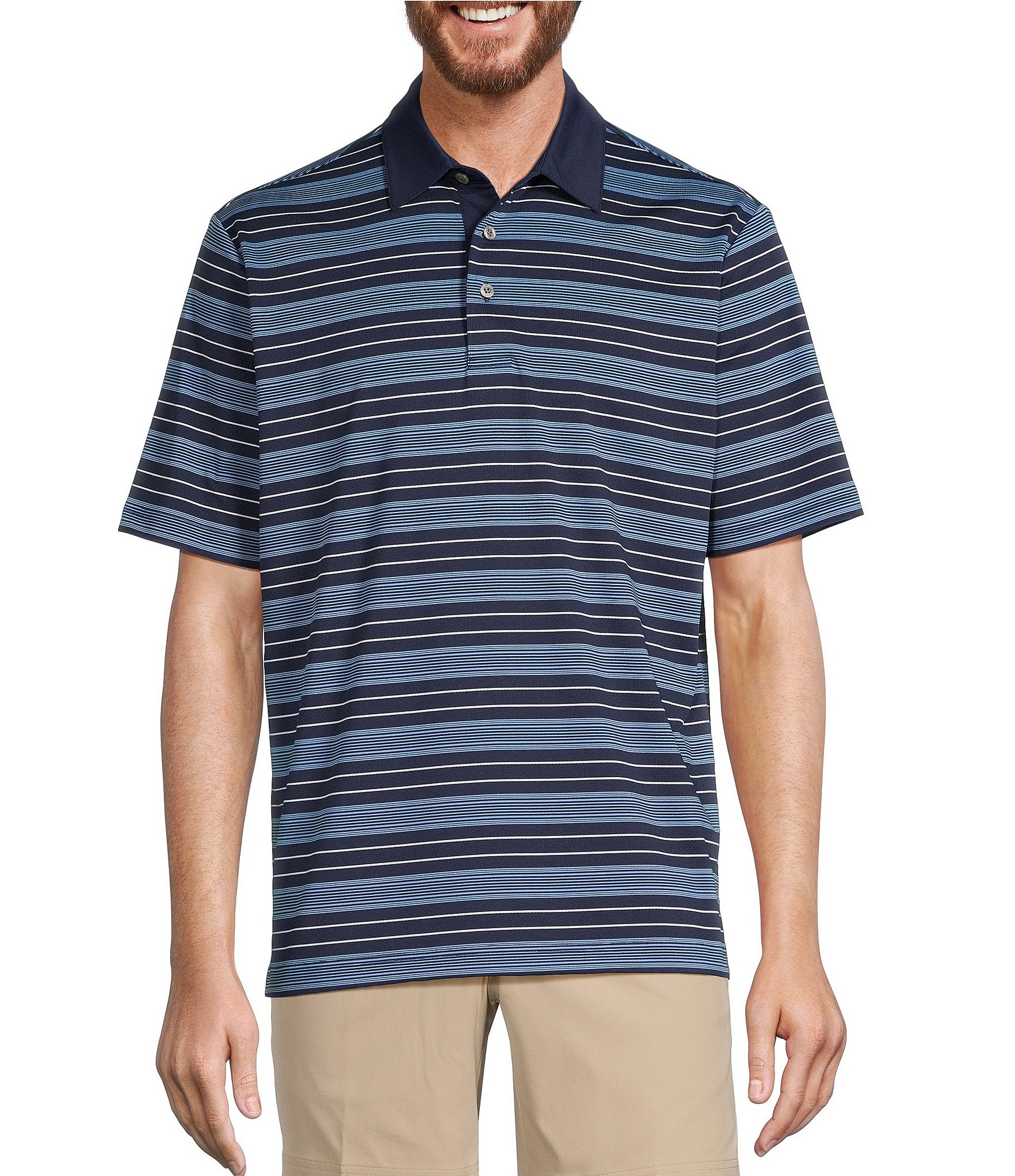 Roundtree & Yorke Performance Short Sleeve Striped Mesh Polo Shirt