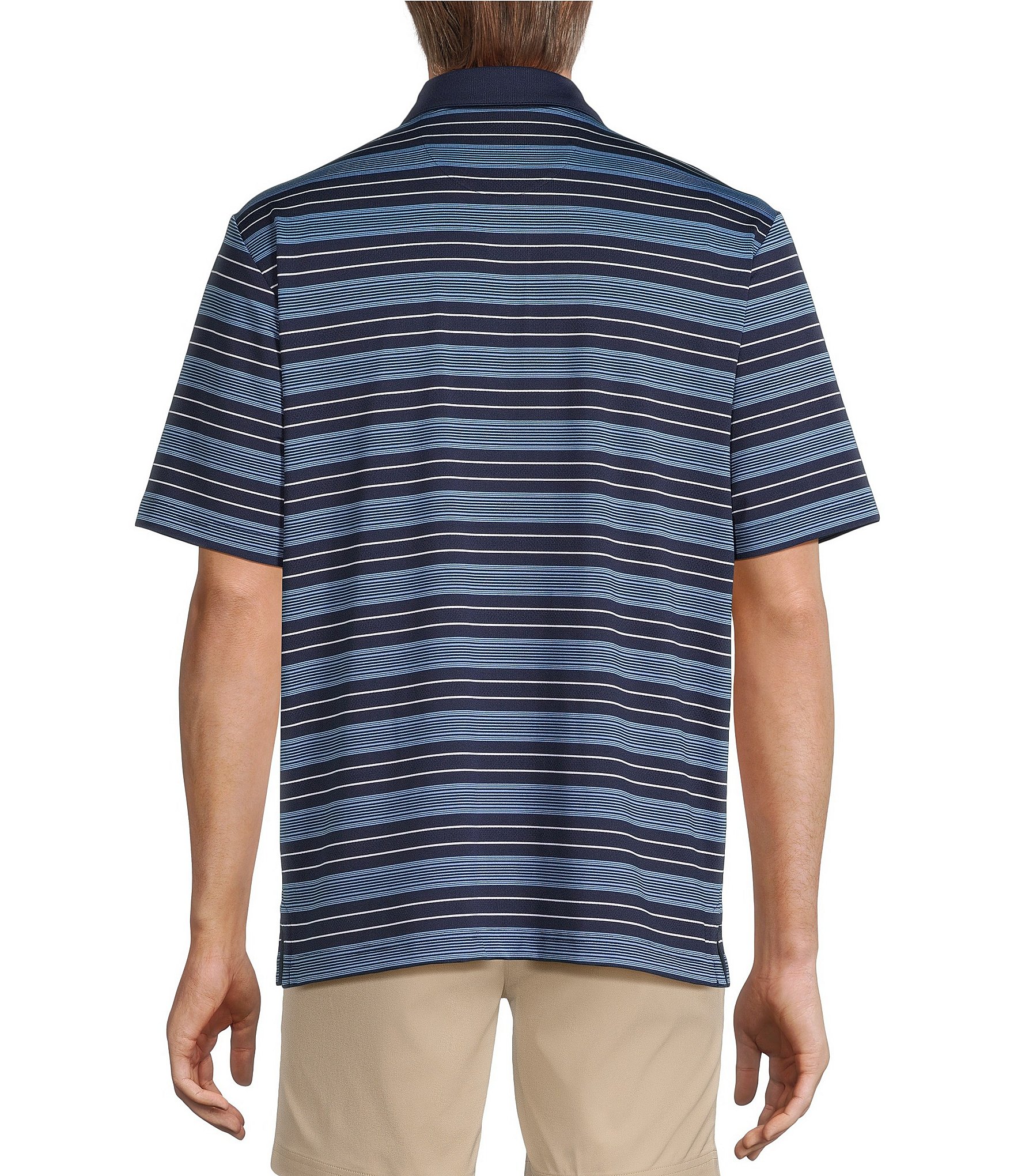 Roundtree & Yorke Performance Short Sleeve Striped Mesh Polo Shirt