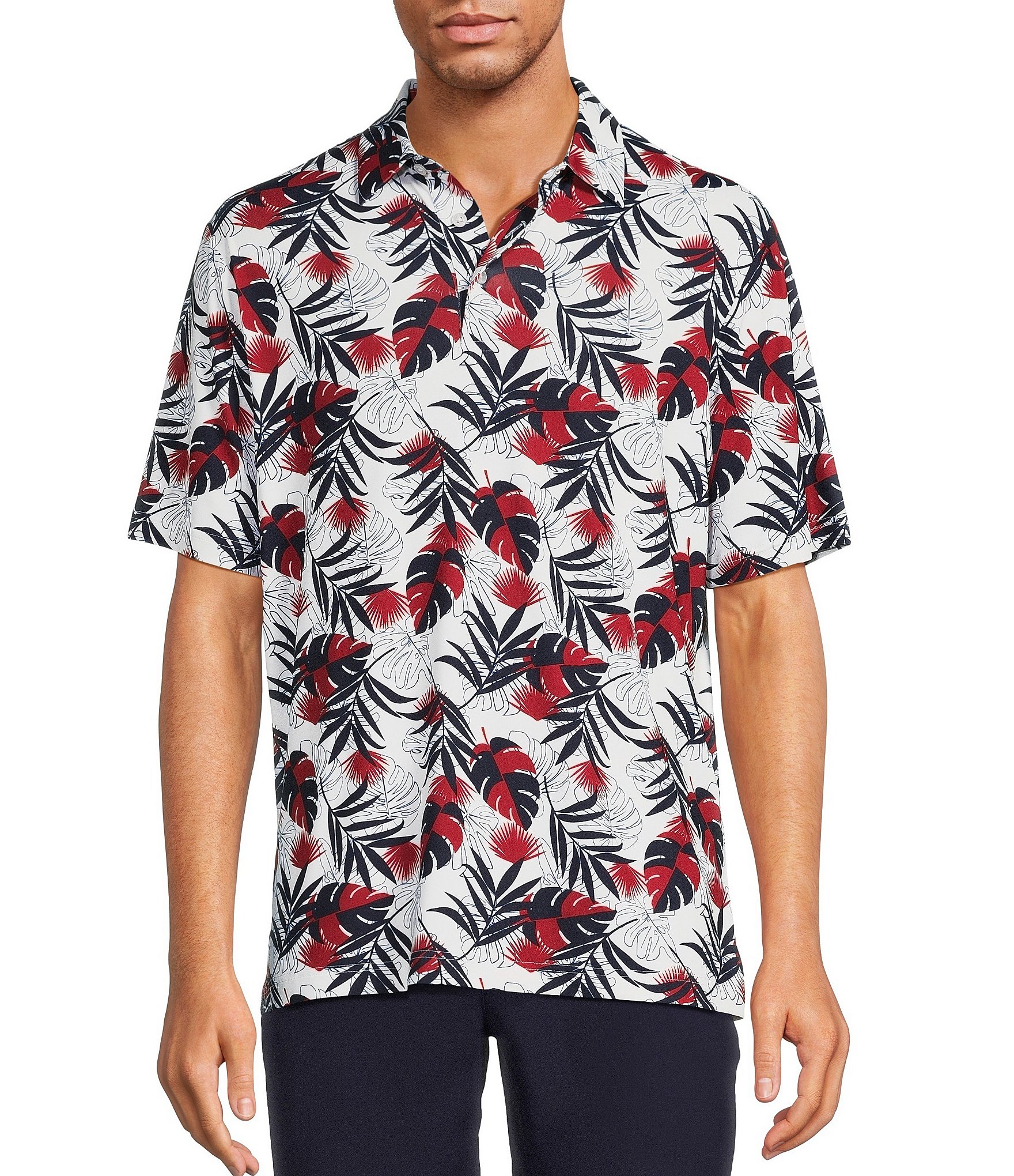 Roundtree & Yorke Performance Short Sleeve Tropical Print Polo Shirt