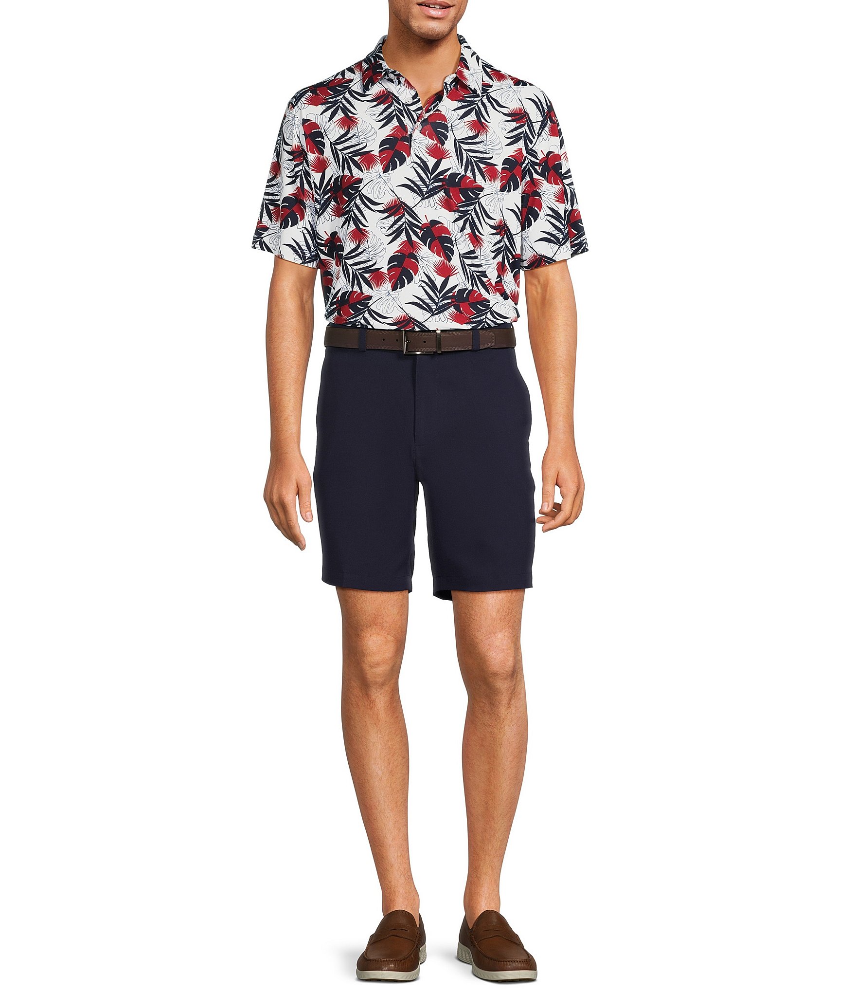 Roundtree & Yorke Performance Short Sleeve Tropical Print Polo Shirt